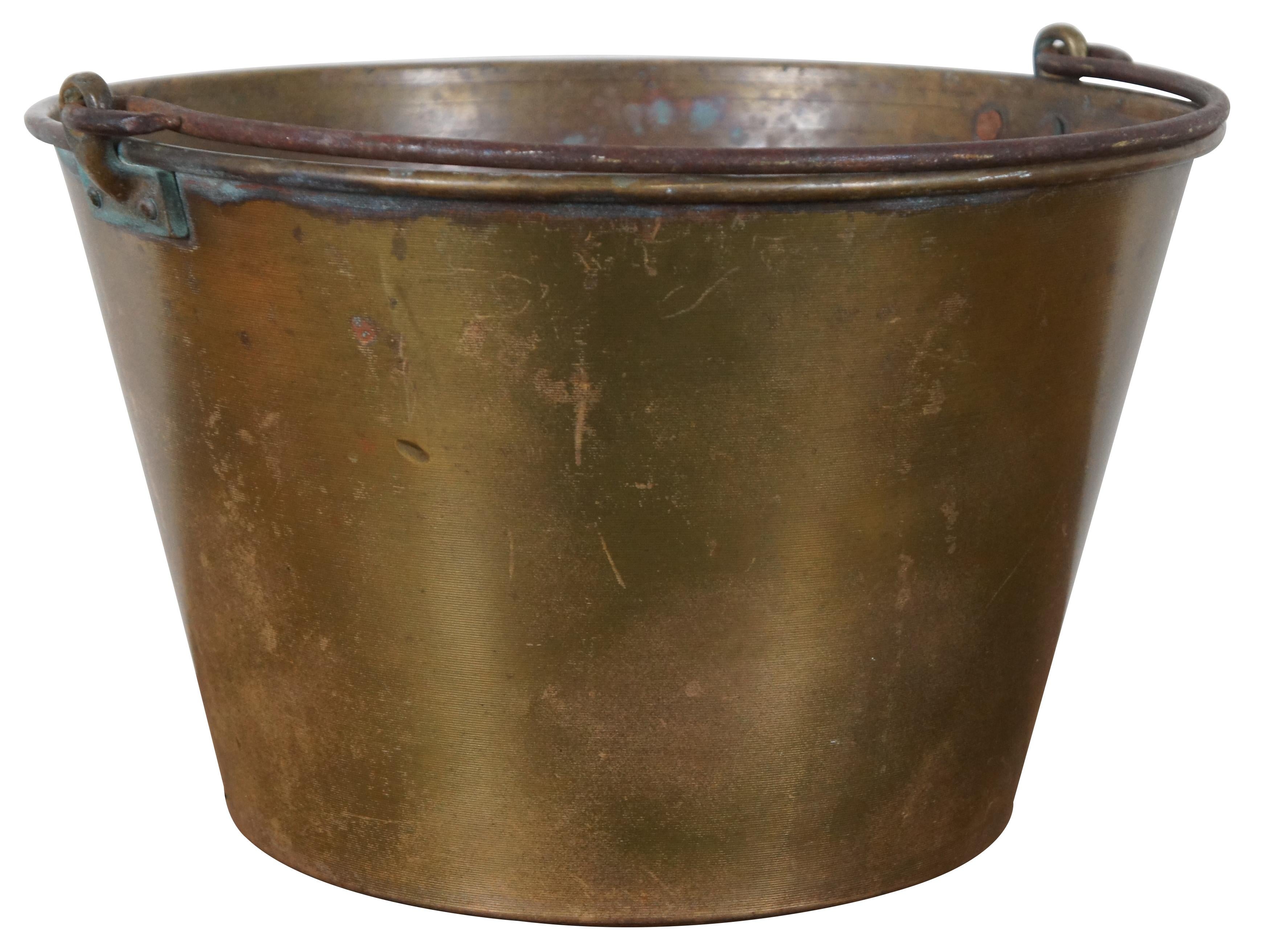 Victorian 1860s Antique Hw Hayden Ansonia Spun Brass Fire Bucket Pail W Iron Handle