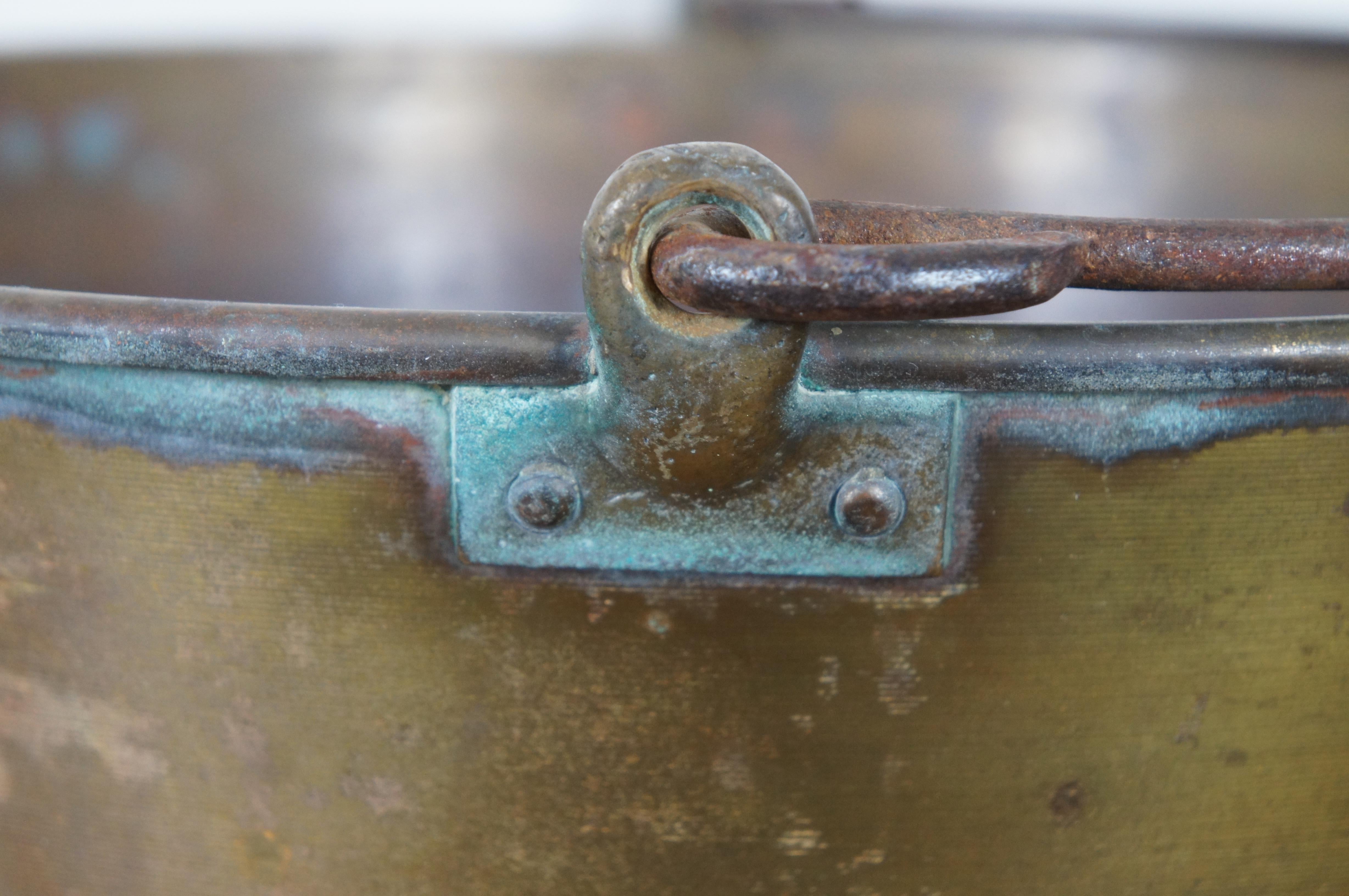 1860s Antique Hw Hayden Ansonia Spun Brass Fire Bucket Pail W Iron Handle In Good Condition In Dayton, OH