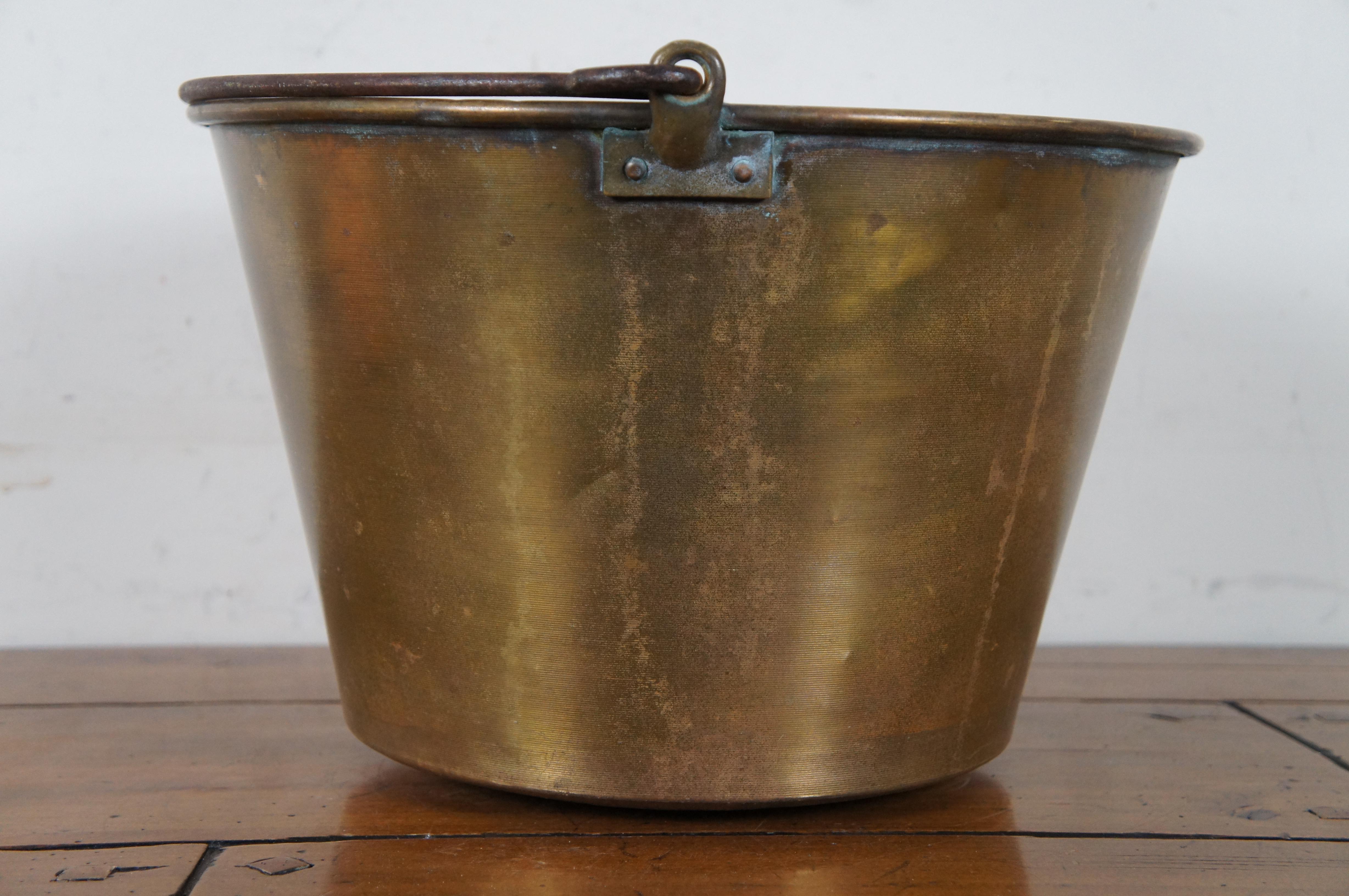 1860s Antique Hw Hayden Ansonia Spun Brass Fire Bucket Pail W Iron Handle 2