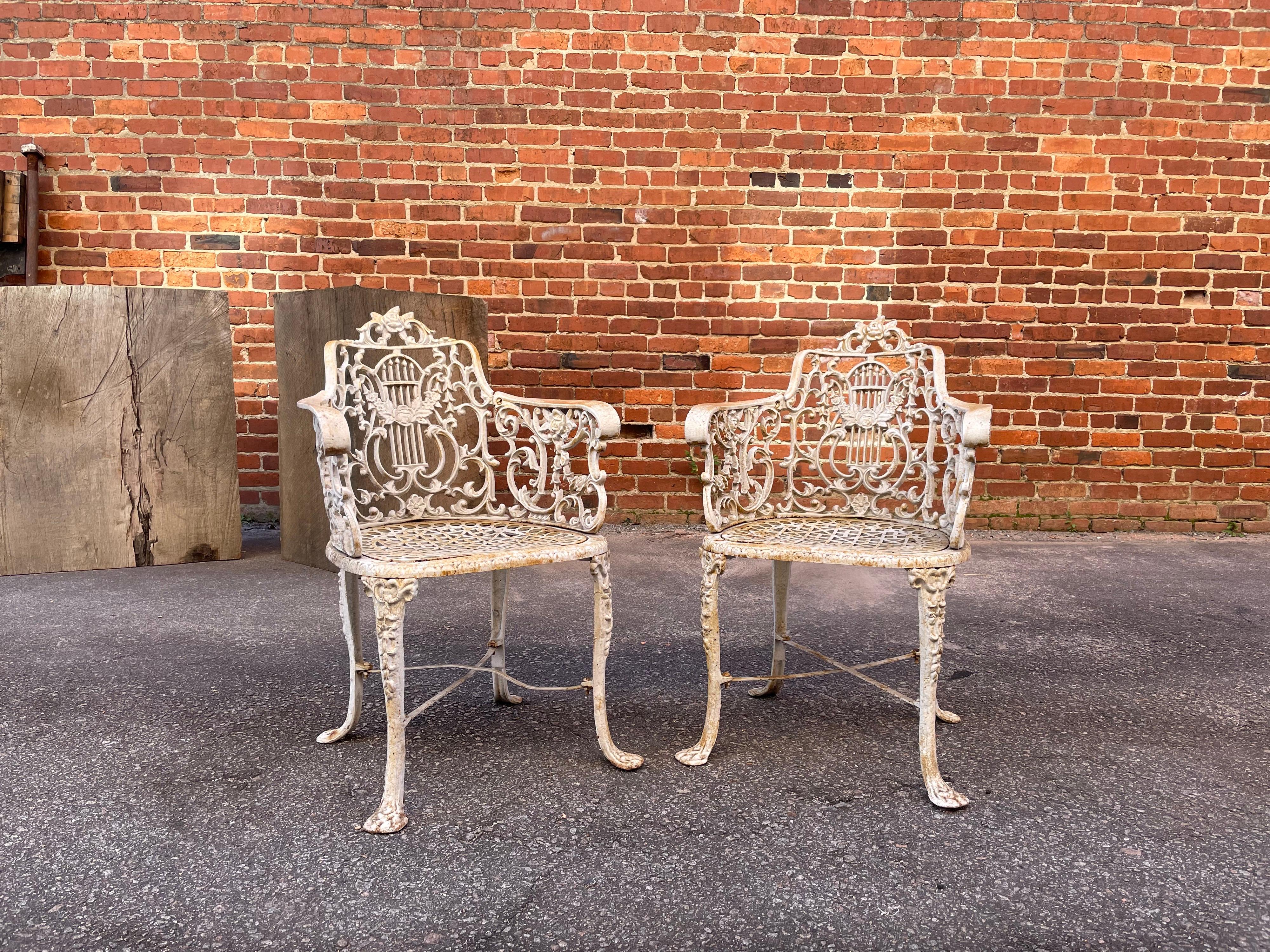 1860s Antique Neoclassical Robert Wood Cast Iron Chairs, a Pair For Sale 14