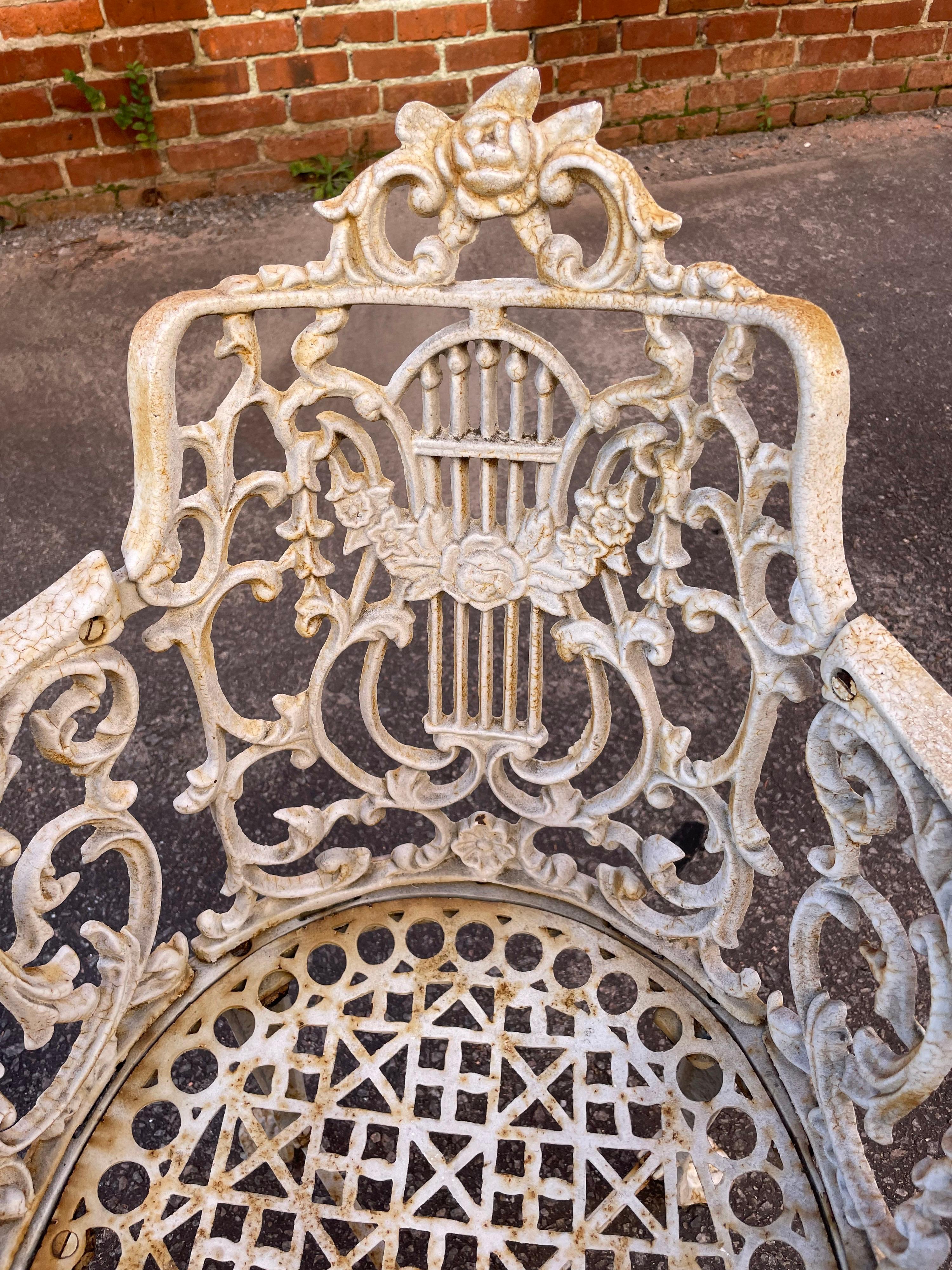 19th Century 1860s Antique Neoclassical Robert Wood Cast Iron Chairs, a Pair For Sale