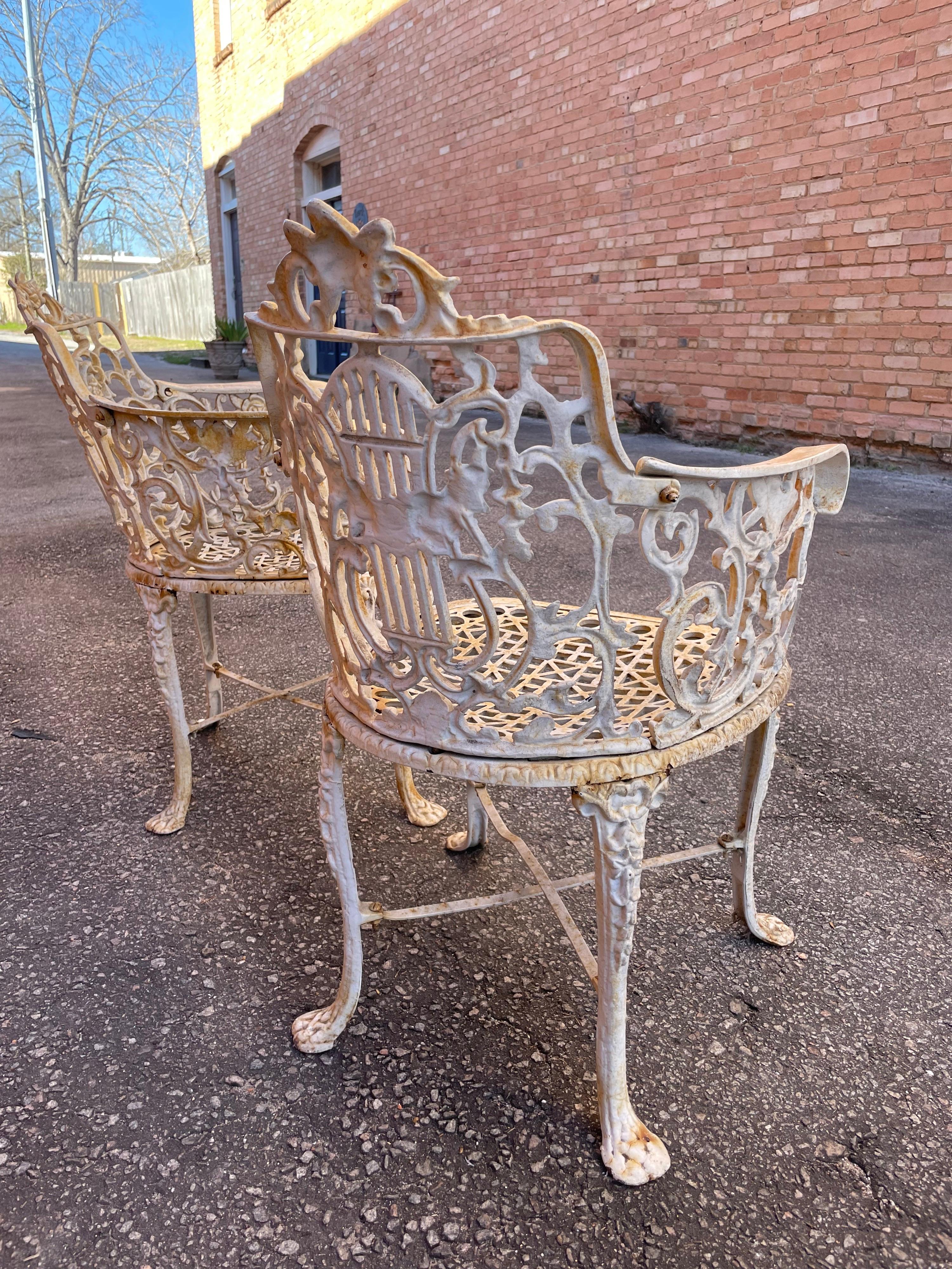 1860s Antique Neoclassical Robert Wood Cast Iron Chairs, a Pair For Sale 4