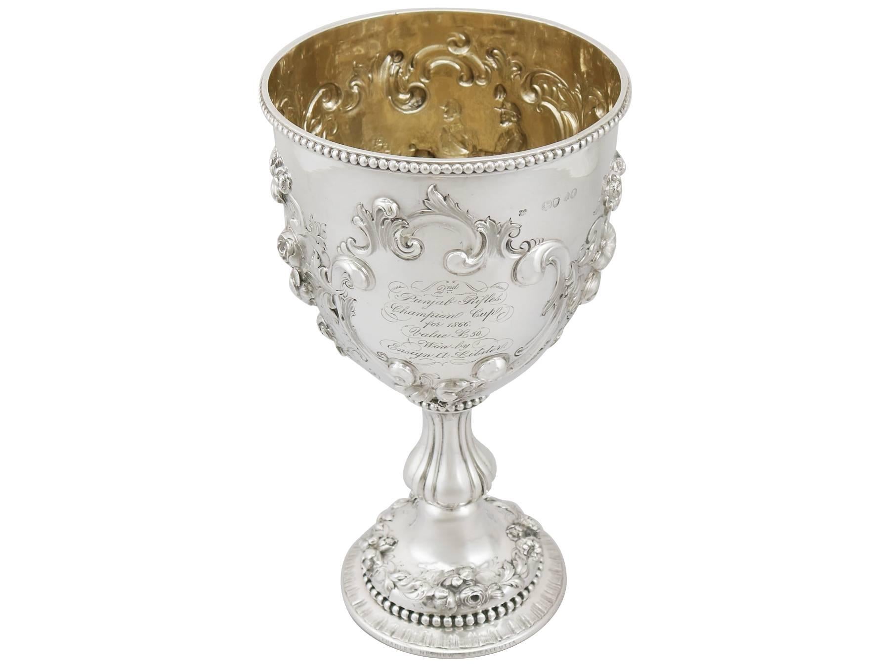 1860s Antique Victorian Sterling Silver Presentation Cup In Excellent Condition In Jesmond, Newcastle Upon Tyne