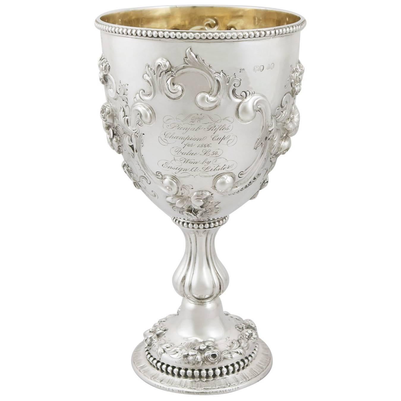 1860s Antique Victorian Sterling Silver Presentation Cup