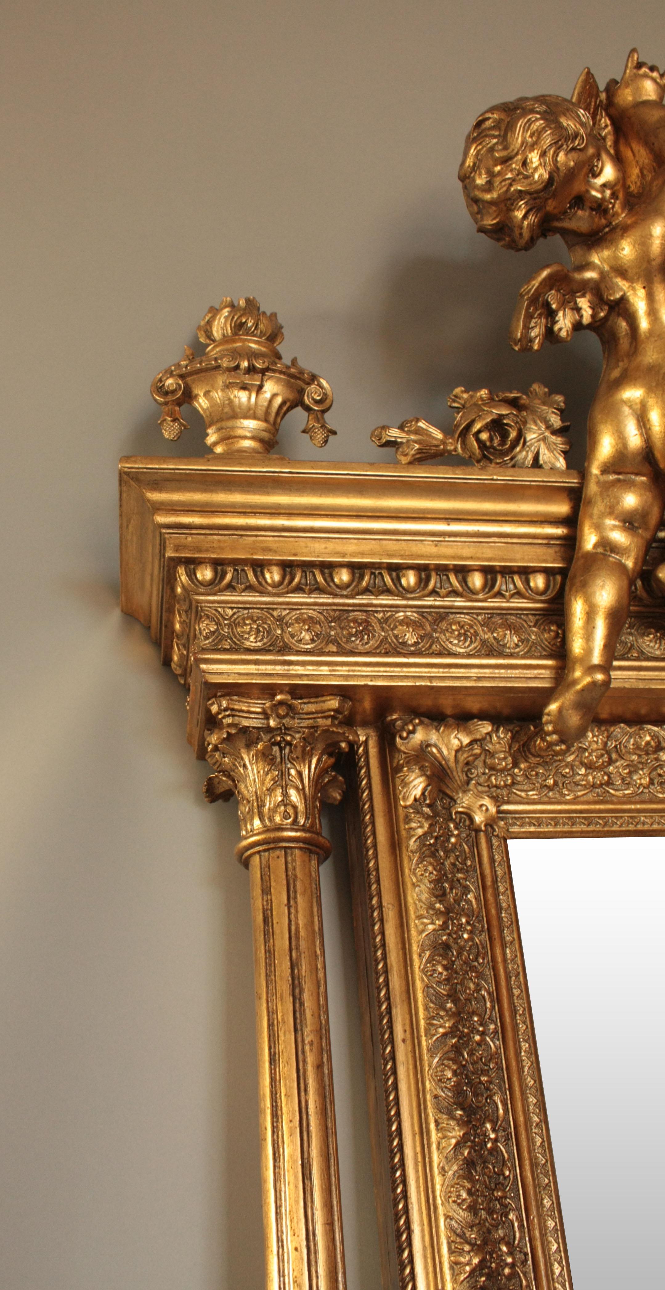 1860s Baroque Wall Mirror Decorated with Golden Frame In Good Condition For Sale In Brno, CZ