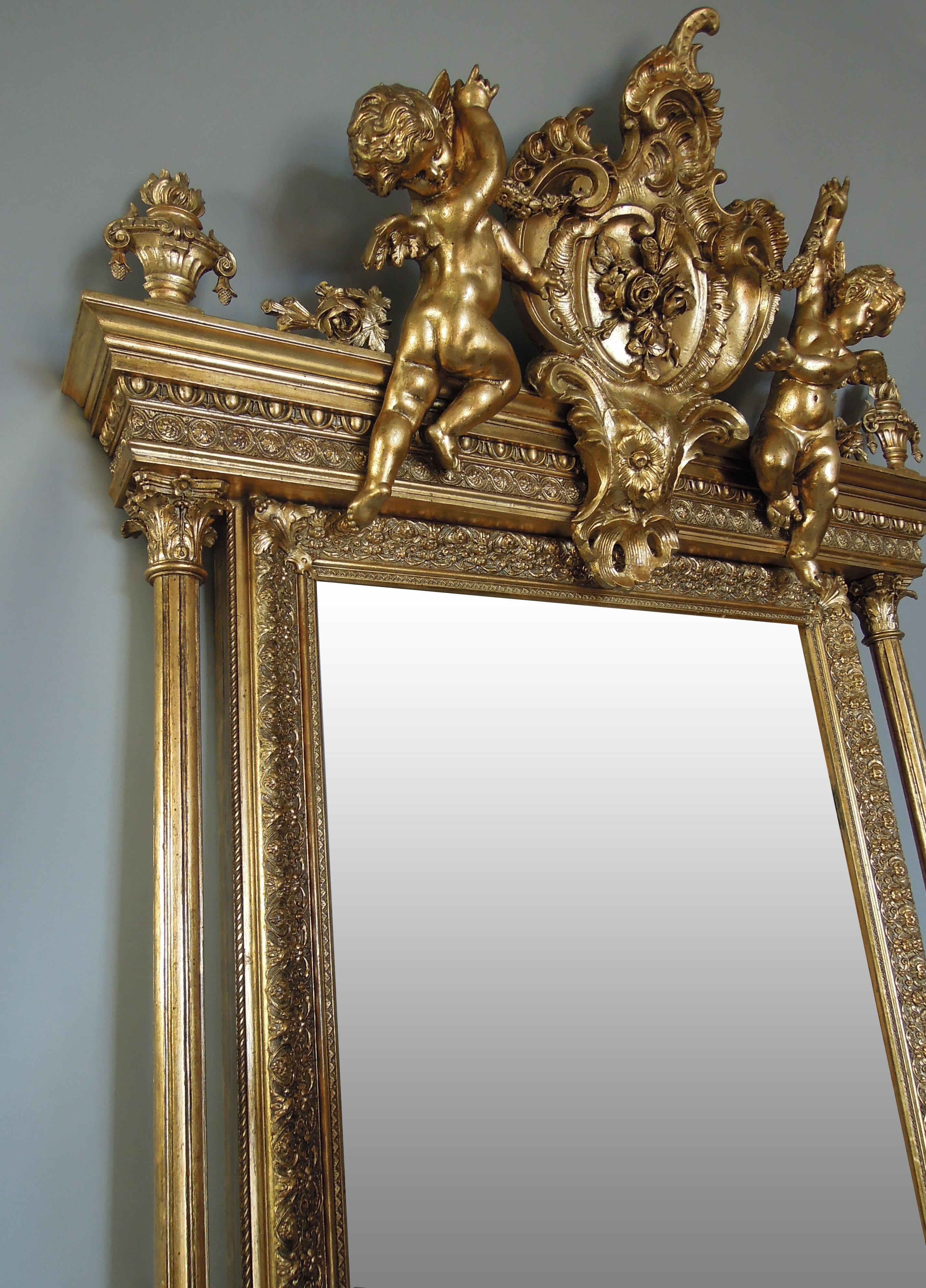 Mid-19th Century 1860s Baroque Wall Mirror Decorated with Golden Frame For Sale