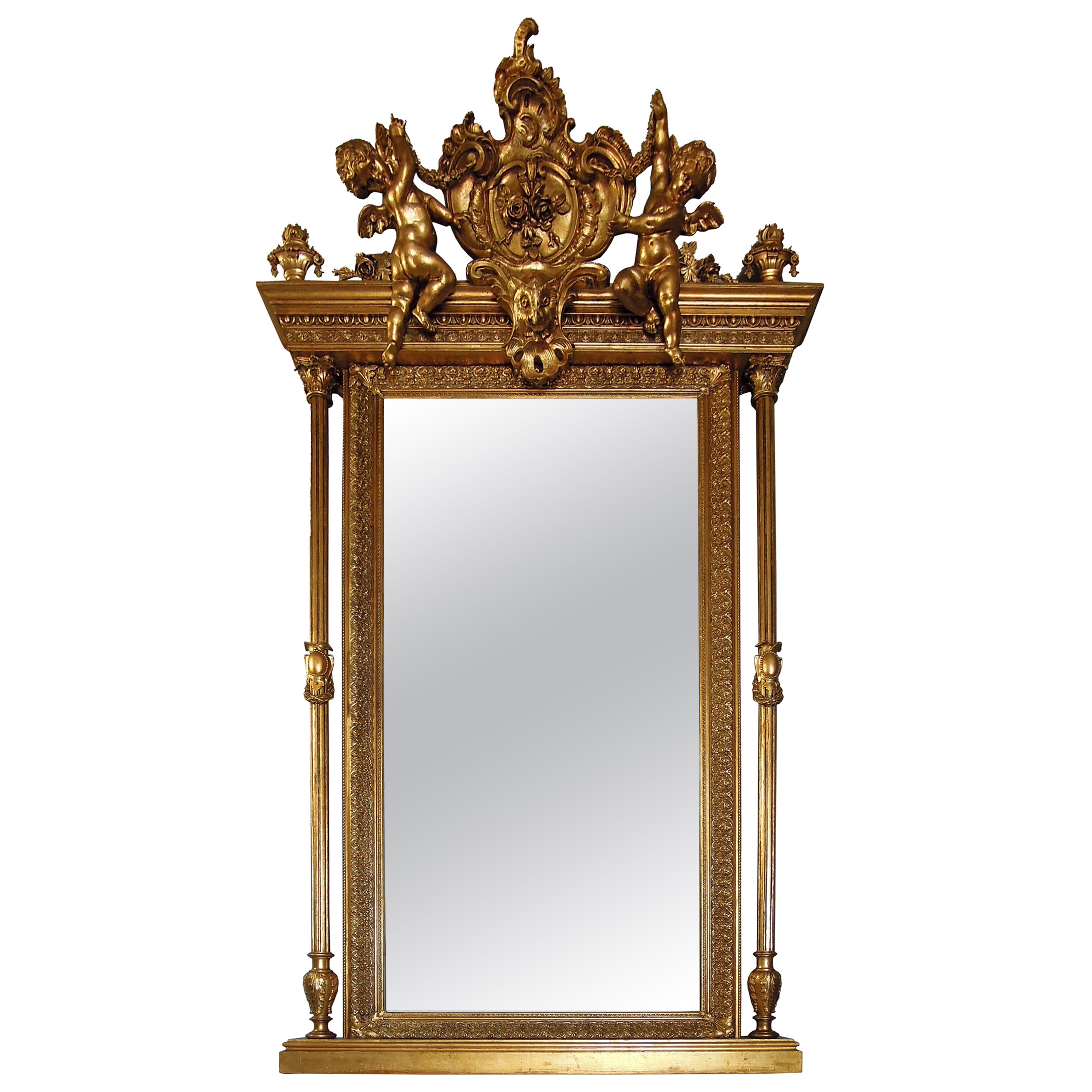 1860s Baroque Wall Mirror Decorated with Golden Frame For Sale