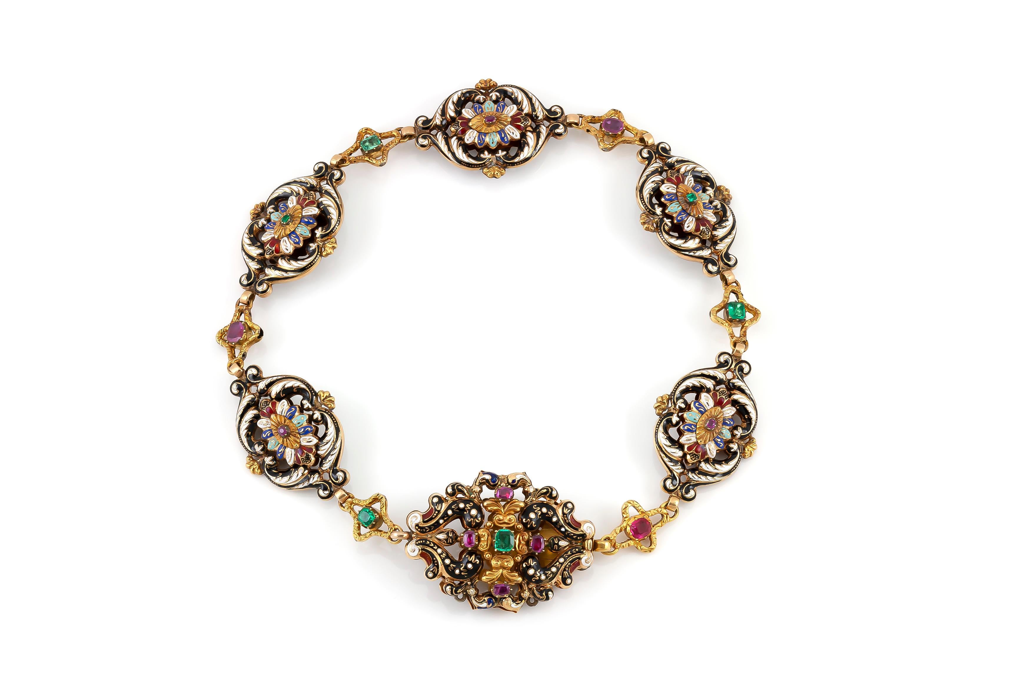 1890s Necklace with Colorful Stones and Enamel In Excellent Condition In New York, NY