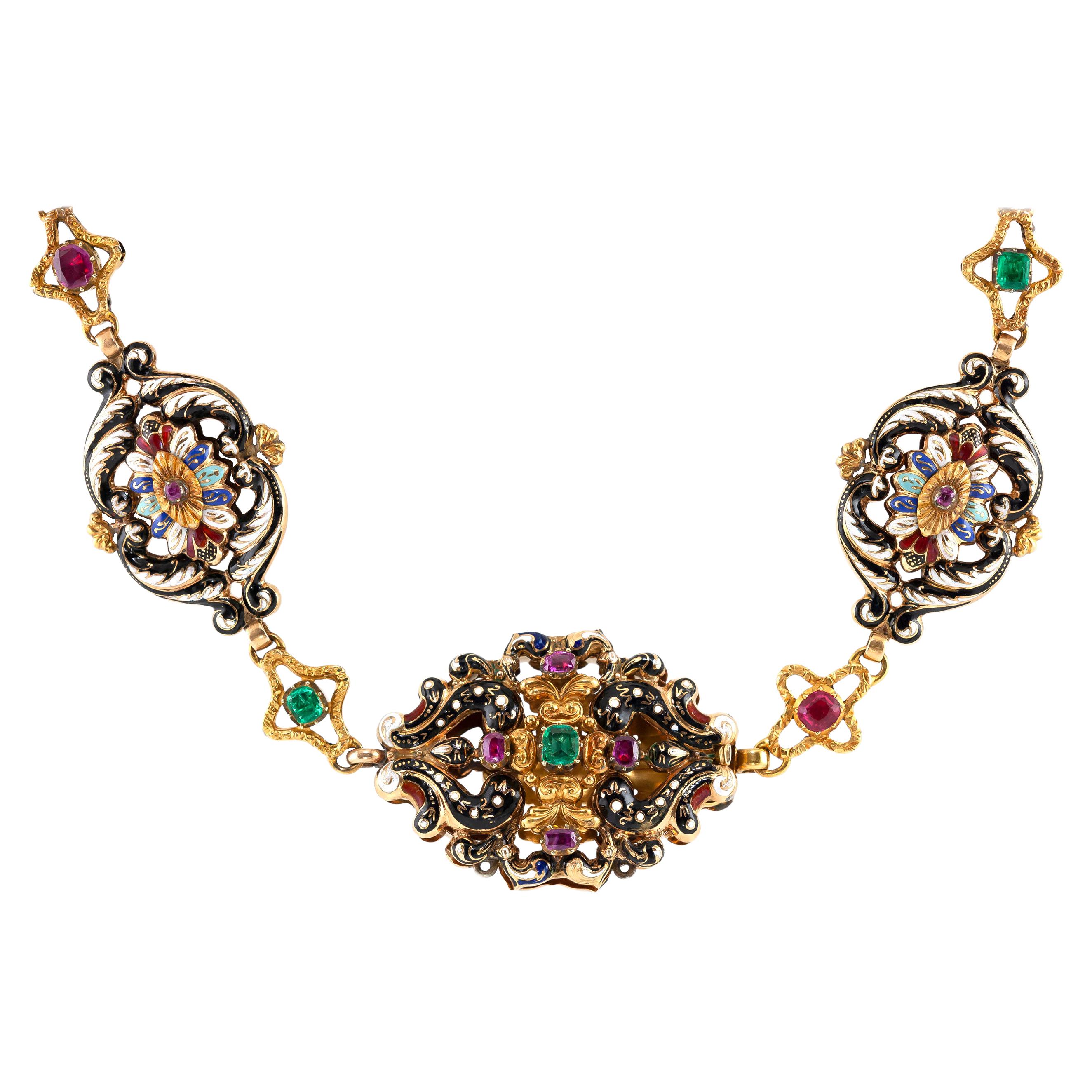 1890s Necklace with Colorful Stones and Enamel