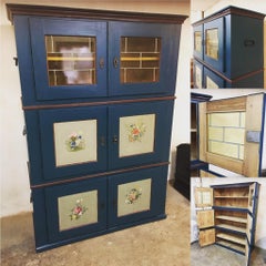 1860s Biedermeier Pine Wood Wall Cabinet with Fine Paintings