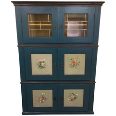1860s Biedermeier Pine Wood Wall Cabinet with Fine Paintings