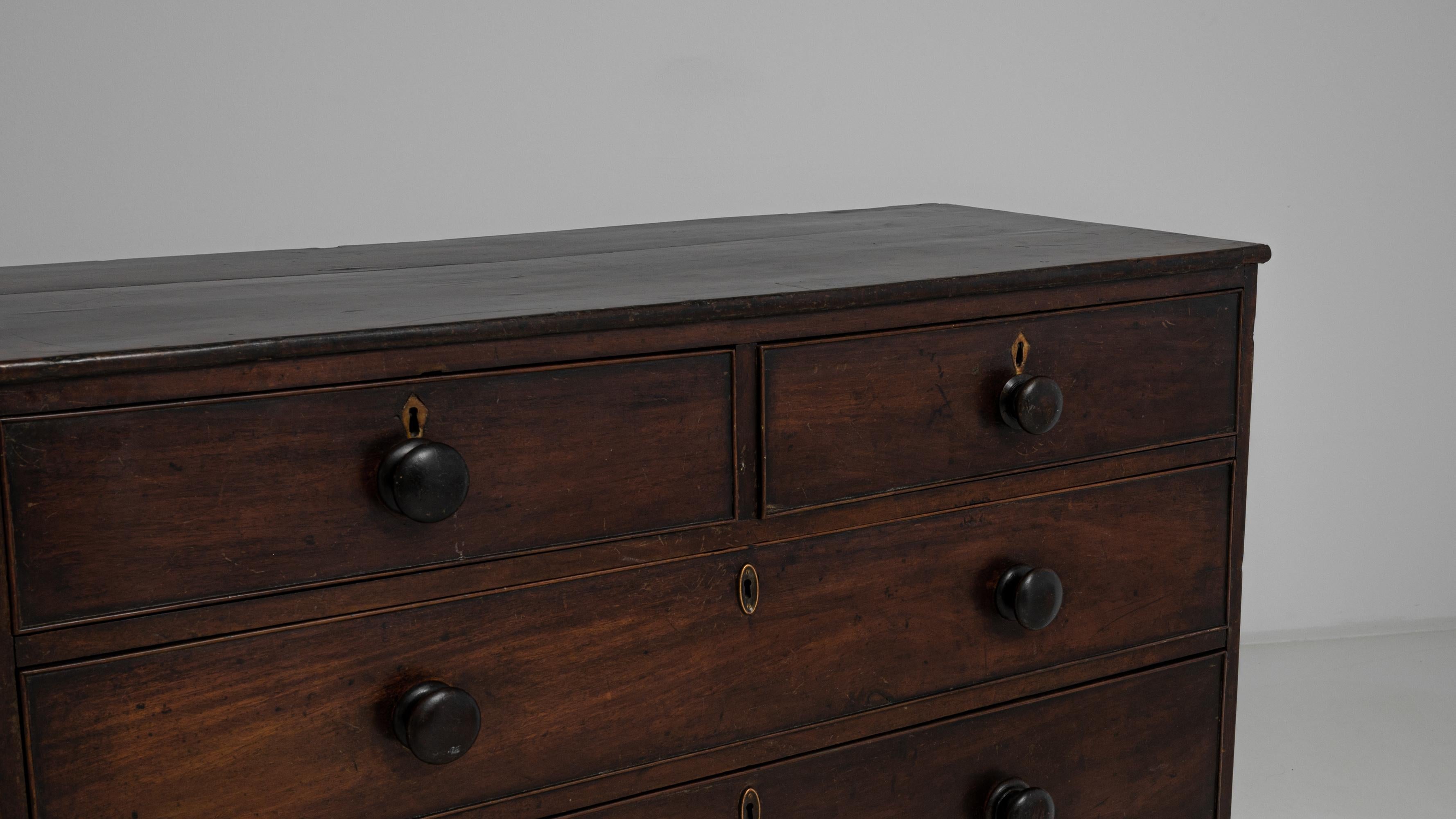 19th Century 1860s British Wooden Chest of Drawers with Original Patina