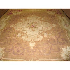 1860s Brown Traditional Floral Antique French Louis Philipe Period Aubusson Rug