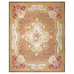 1860s Brown Traditional Floral Antique French Louis Philipe Period Aubusson Rug