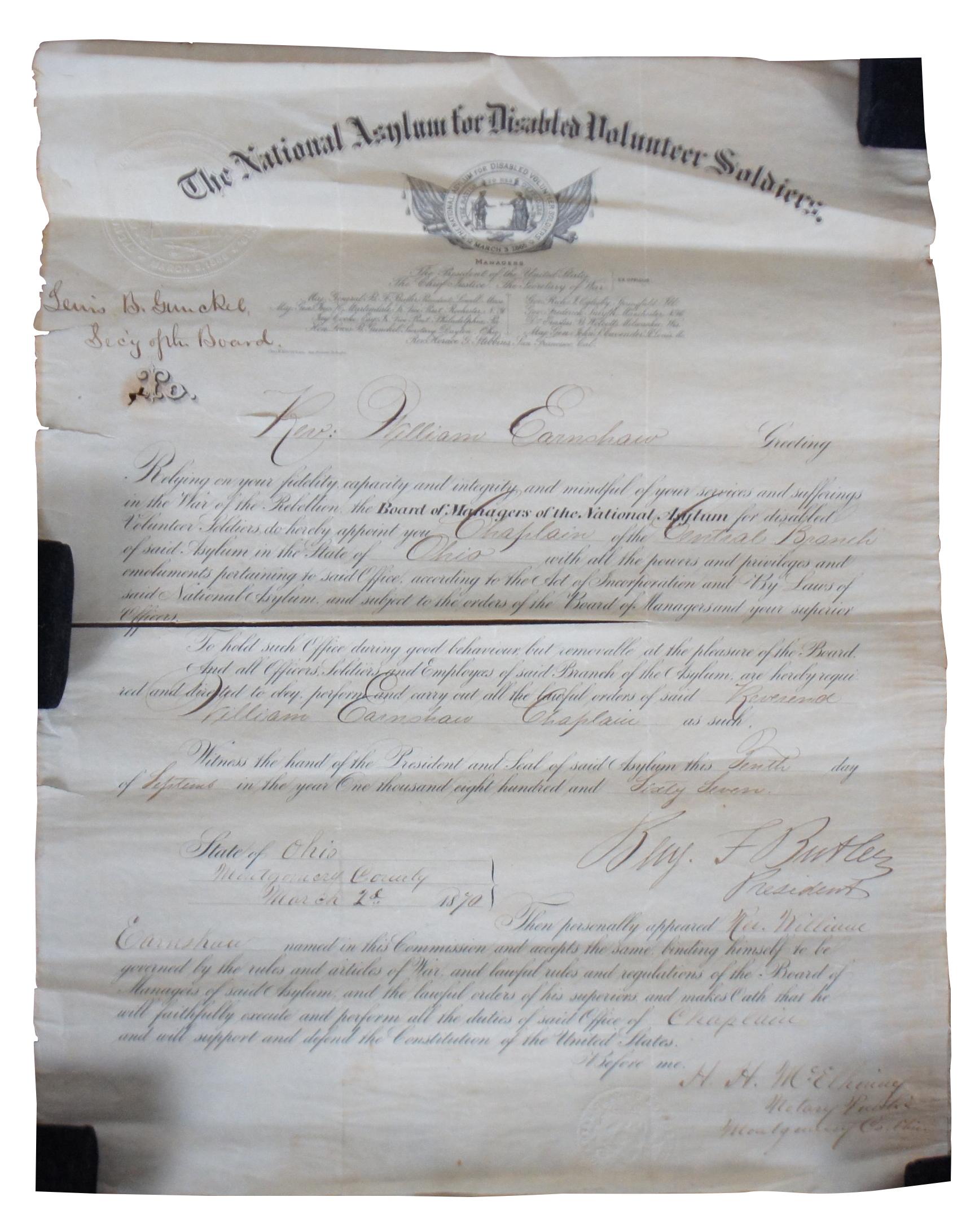 American Classical 1860s Civil War Document Certificate Chaplain Earnshaw 49th Penn Infantry 15
