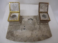 1860s Desk Set made of Light Marble and Brass