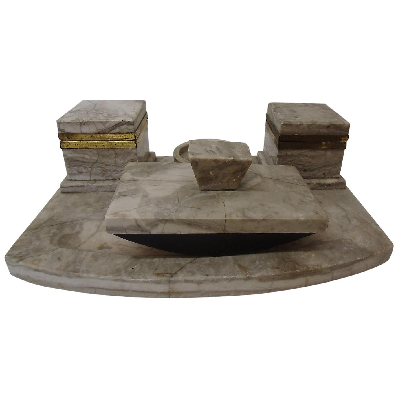 1860s Desk Set made of Light Marble and Brass For Sale