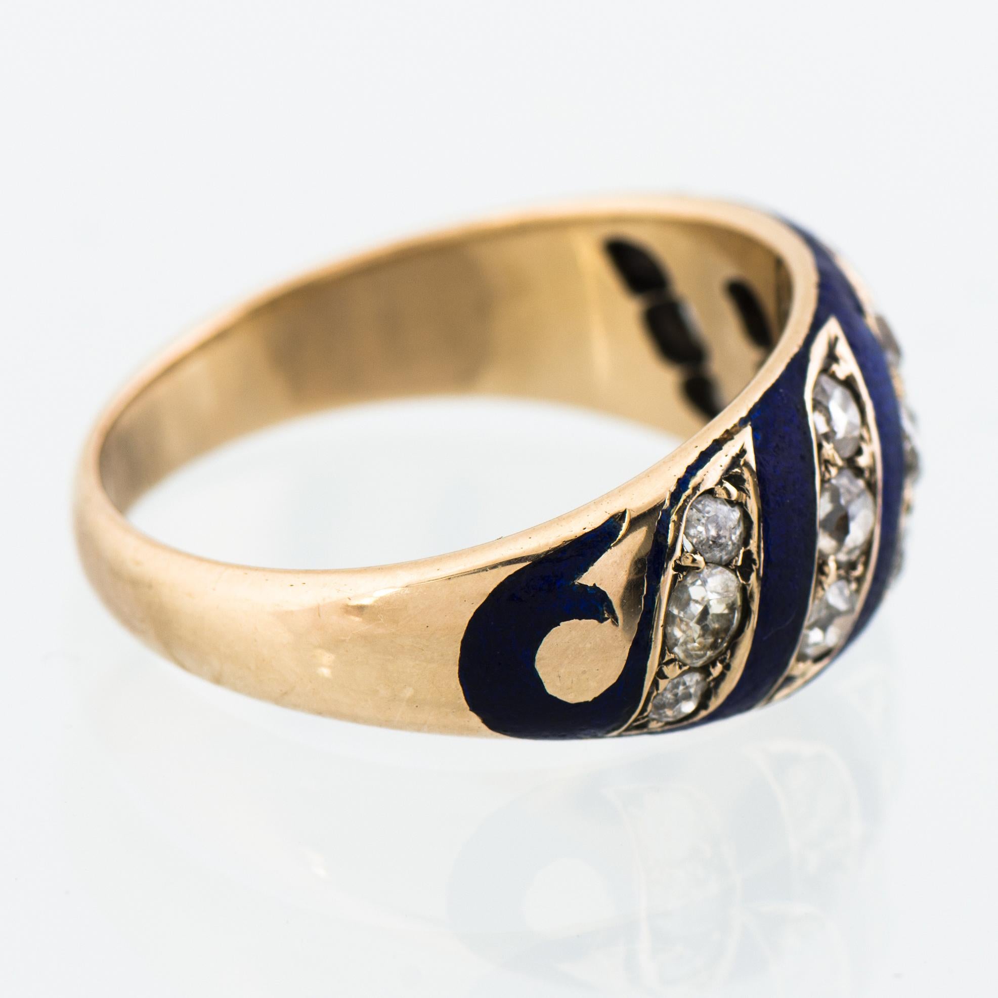 Women's Victorian 1860s English enamel and old cut diamond ring For Sale