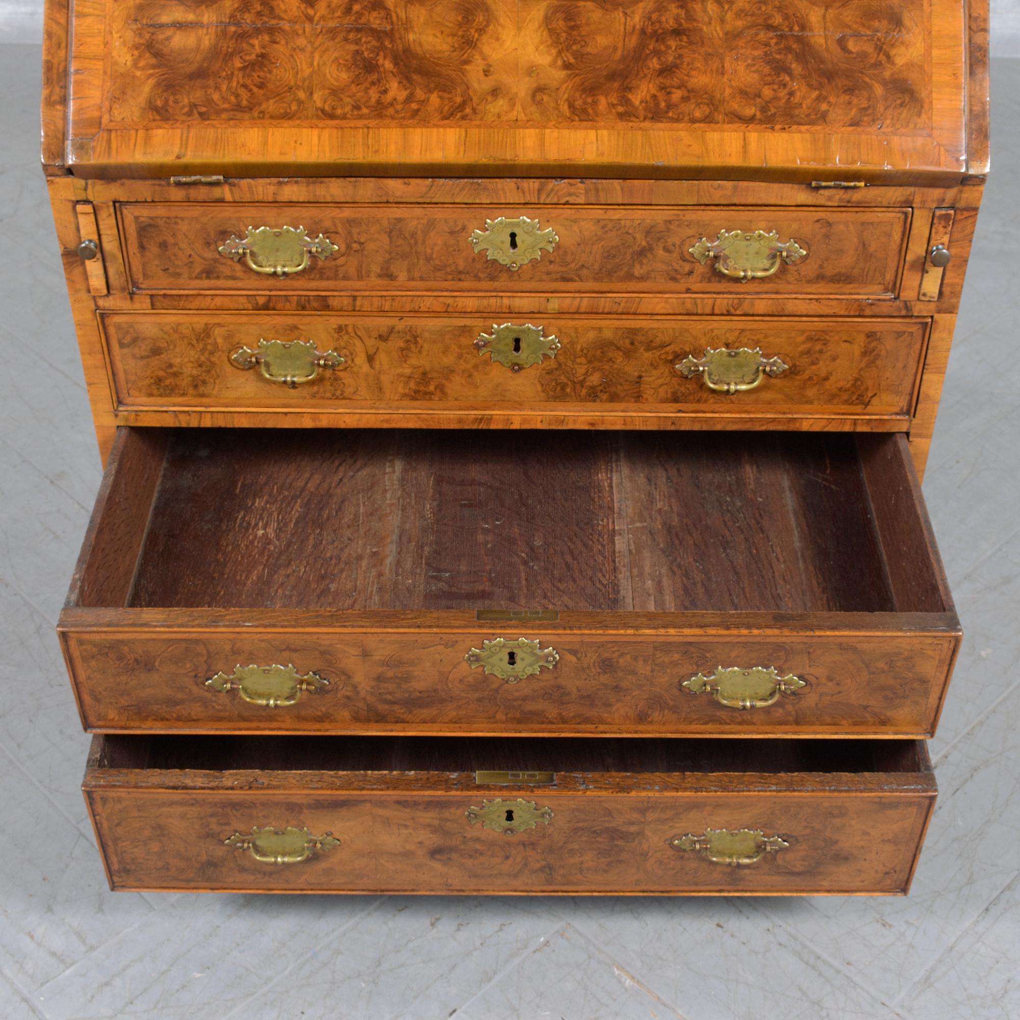 1860s English George III Drop Front Desk with Original Walnut Finish 7