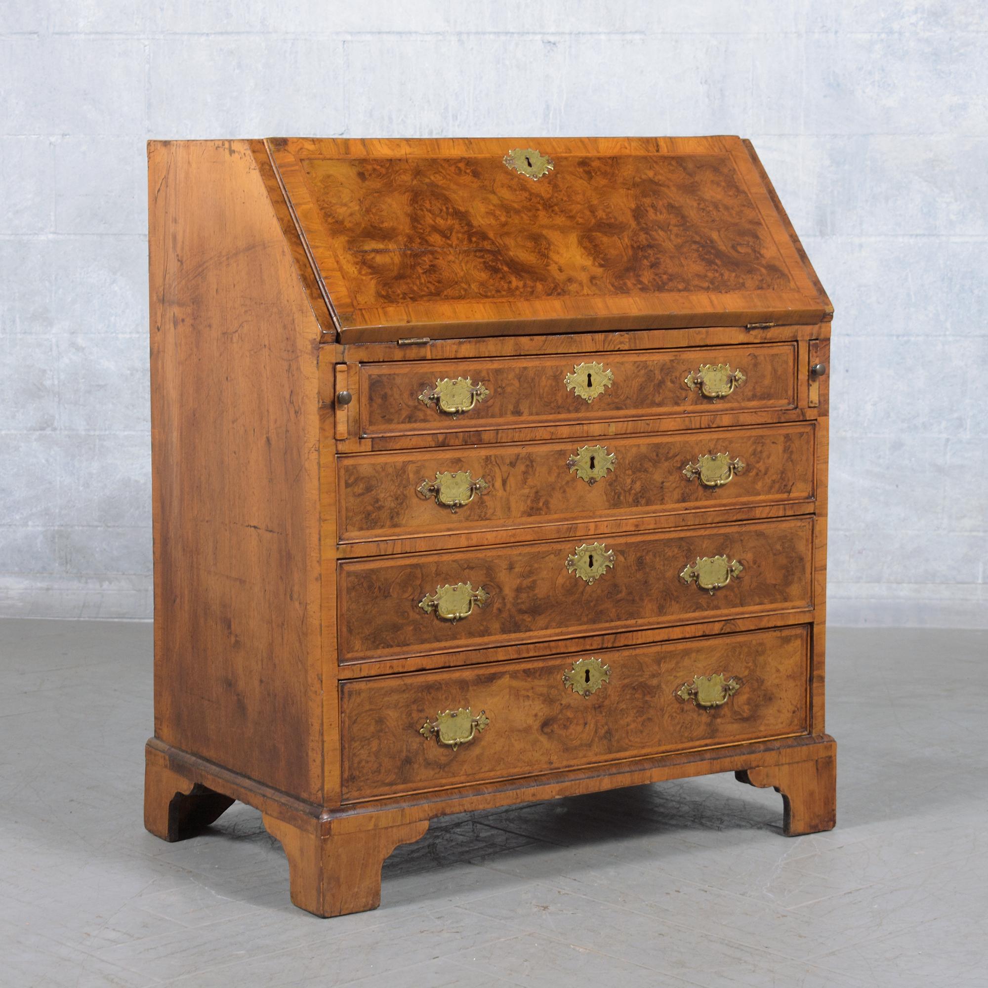 1860s English George III Drop Front Desk with Original Walnut Finish 9