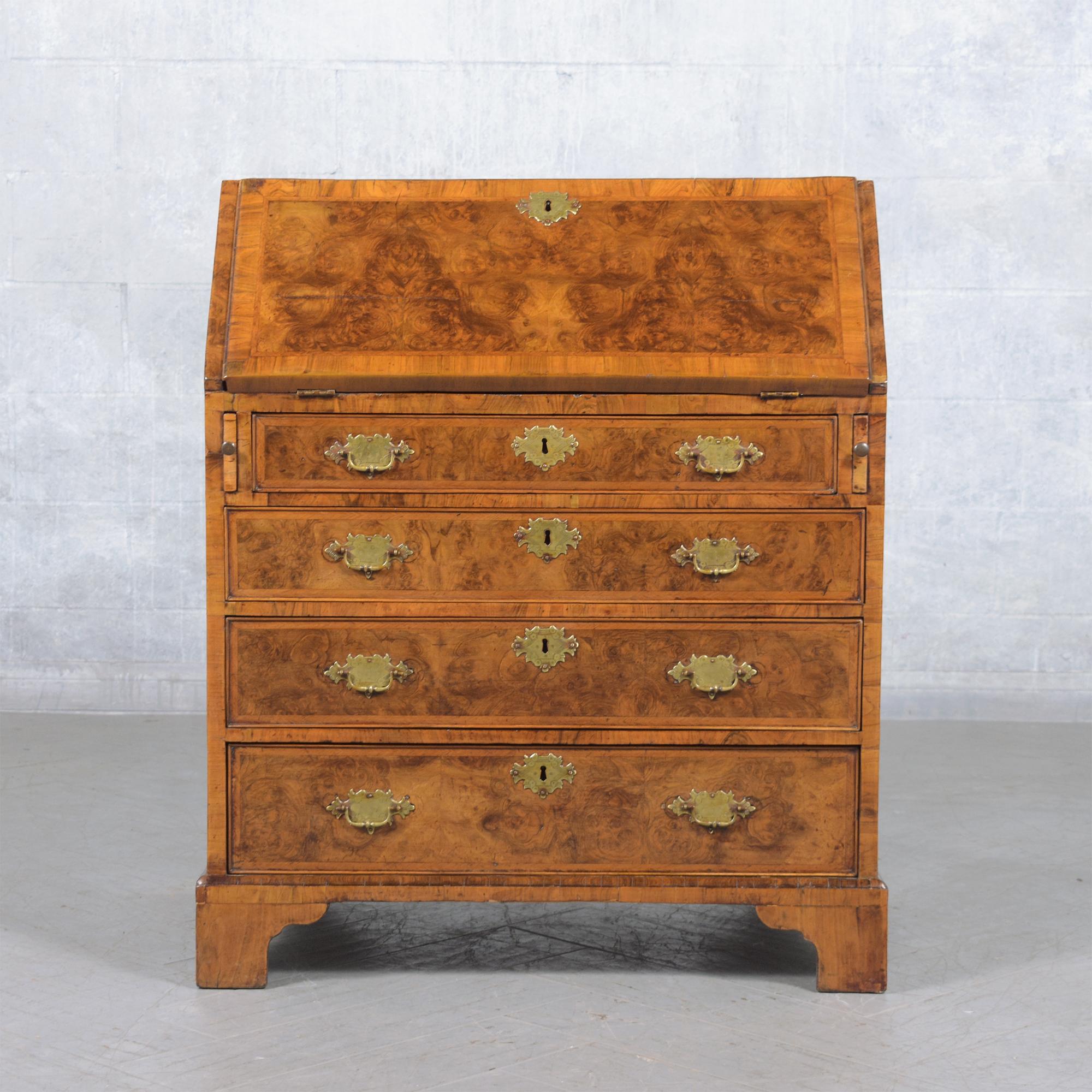 Hand-Crafted 1860s English George III Drop Front Desk with Original Walnut Finish