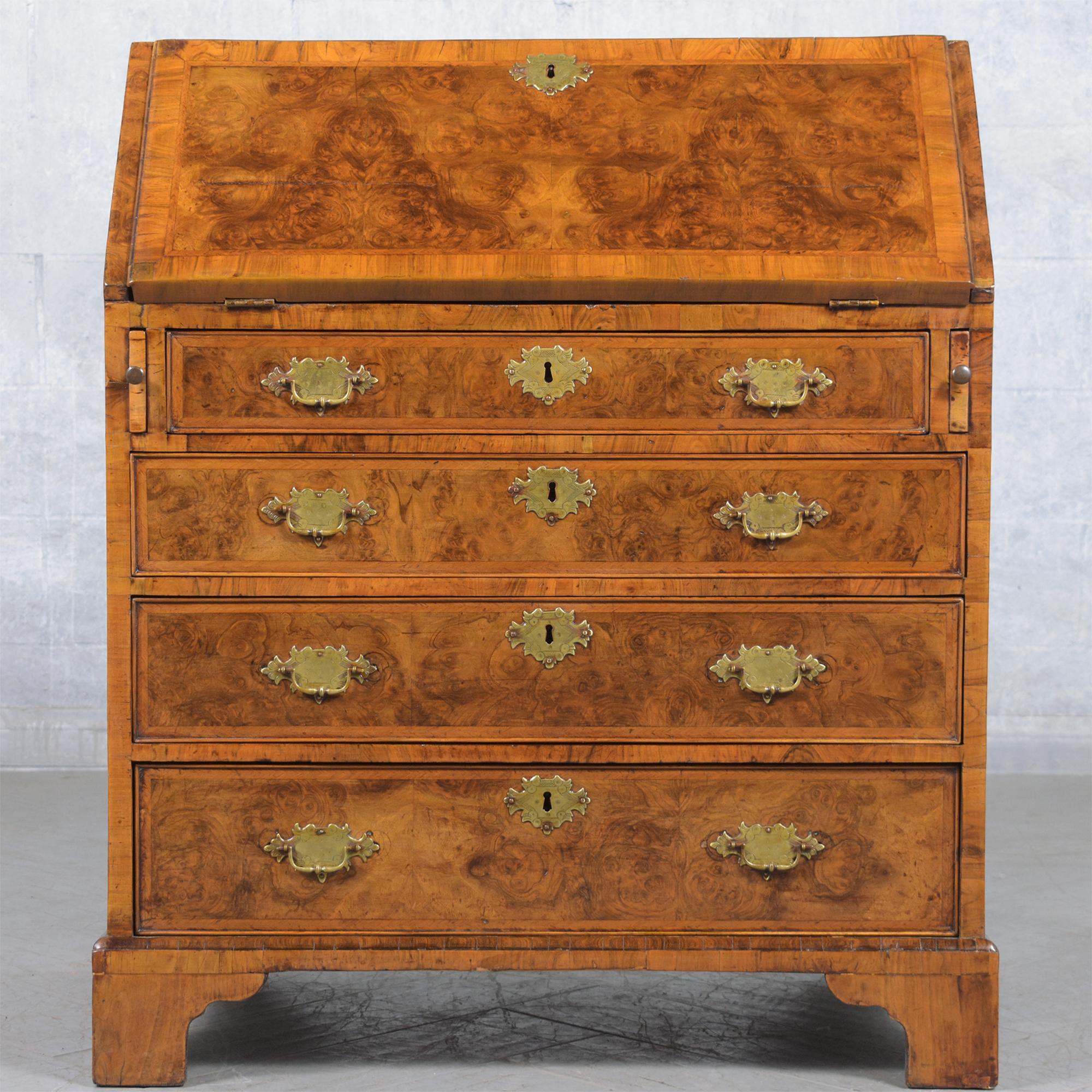 1860s English George III Drop Front Desk with Original Walnut Finish In Good Condition In Los Angeles, CA