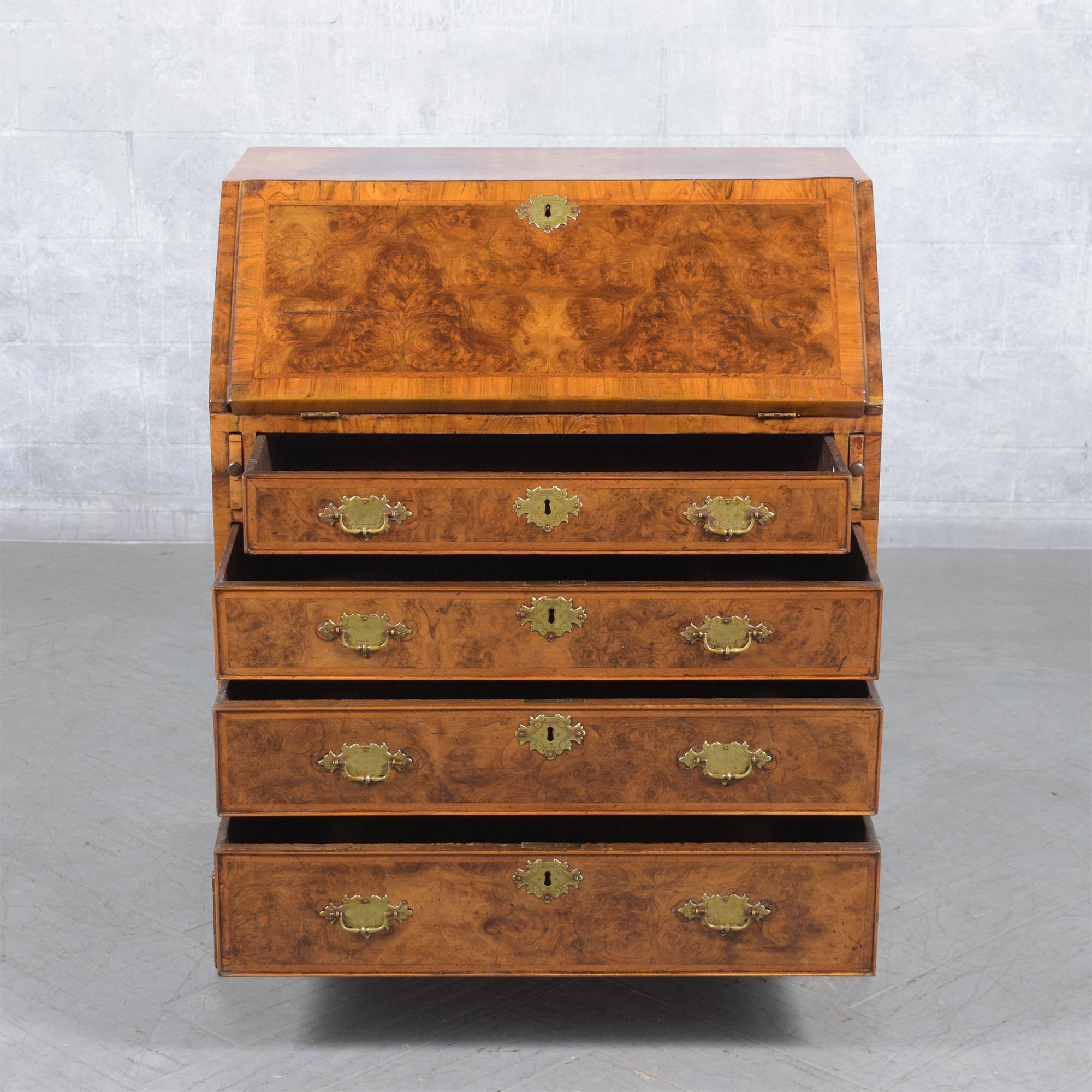 1860s English George III Drop Front Desk with Original Walnut Finish 1