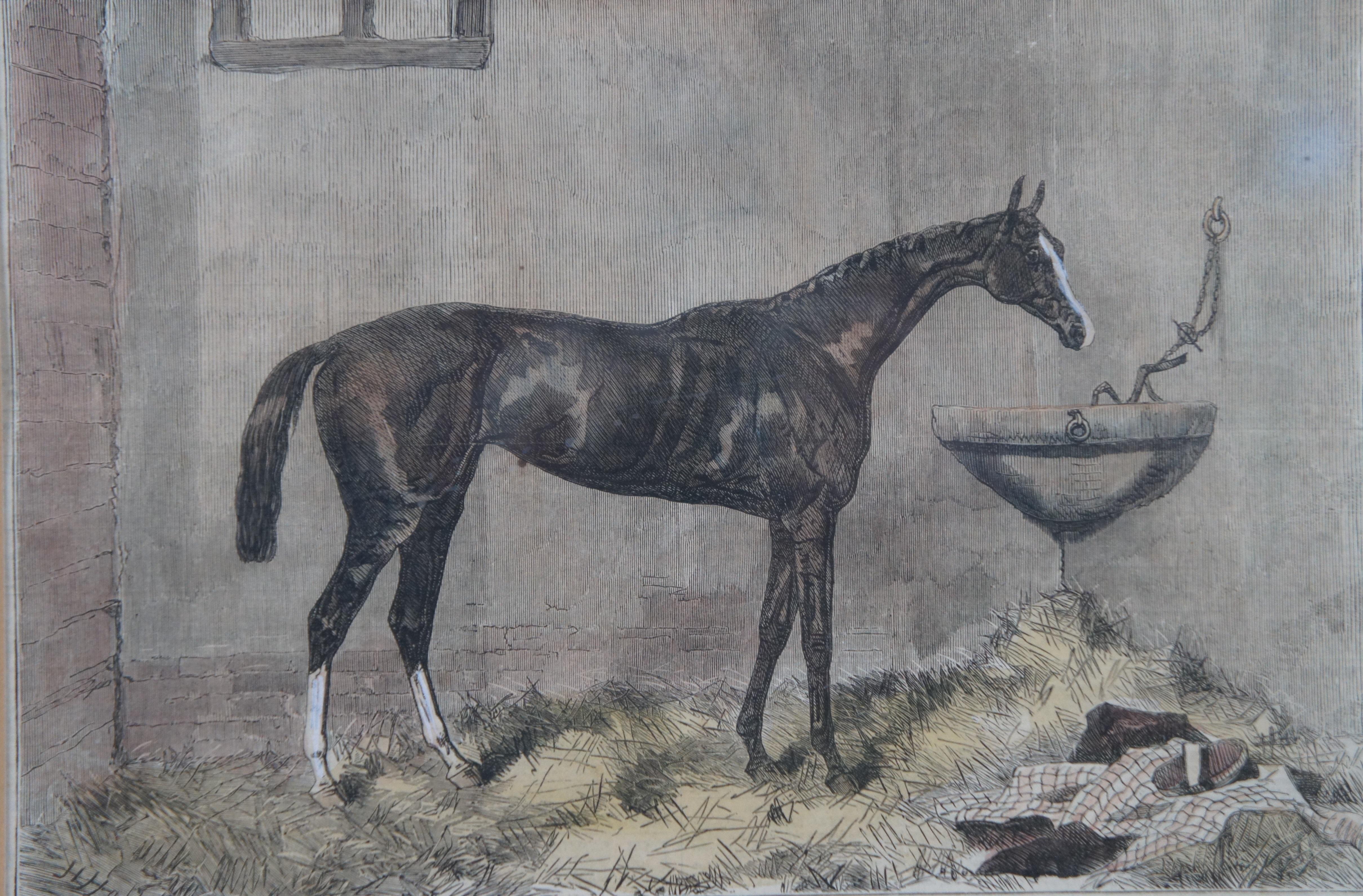 1860s Feu de Joie Winner of Oakes Hand Colored Engraving Harry Hall Racing Horse For Sale 1
