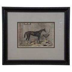 Vintage 1860s Feu de Joie Winner of Oakes Hand Colored Engraving Harry Hall Racing Horse