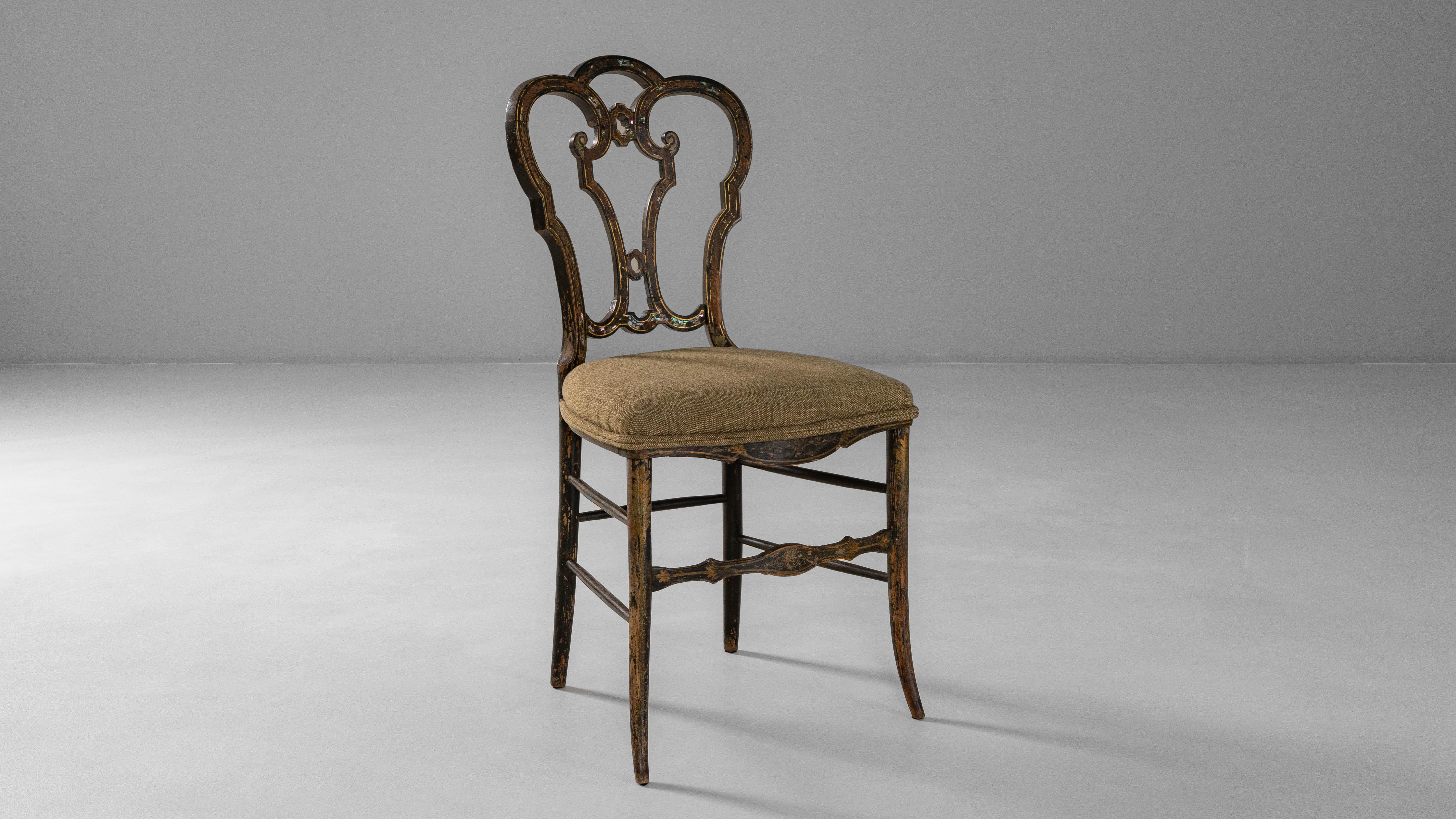 1860s French Baroque Revival Wooden Chair With Upholstered Seat en vente 3