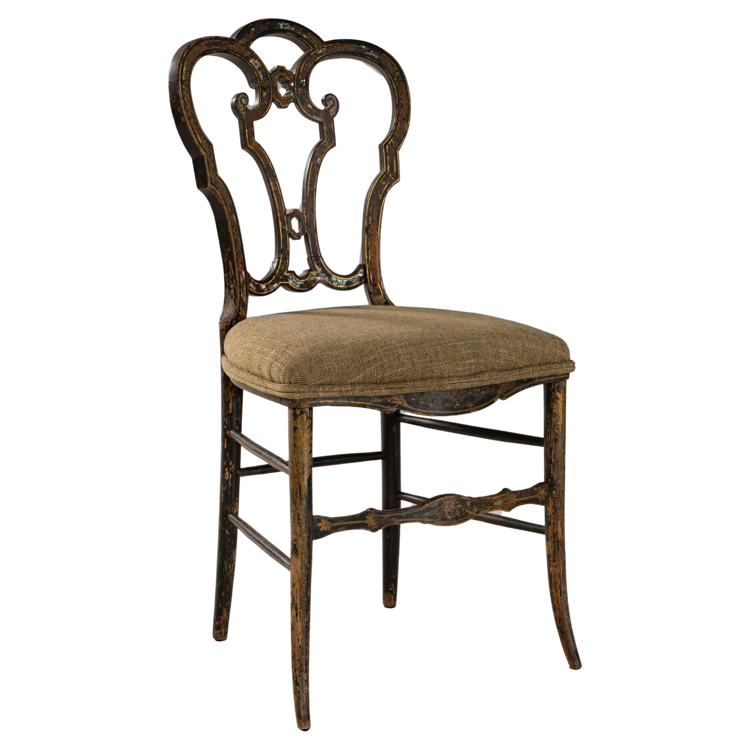 1860s French Baroque Revival Wooden Chair With Upholstered Seat