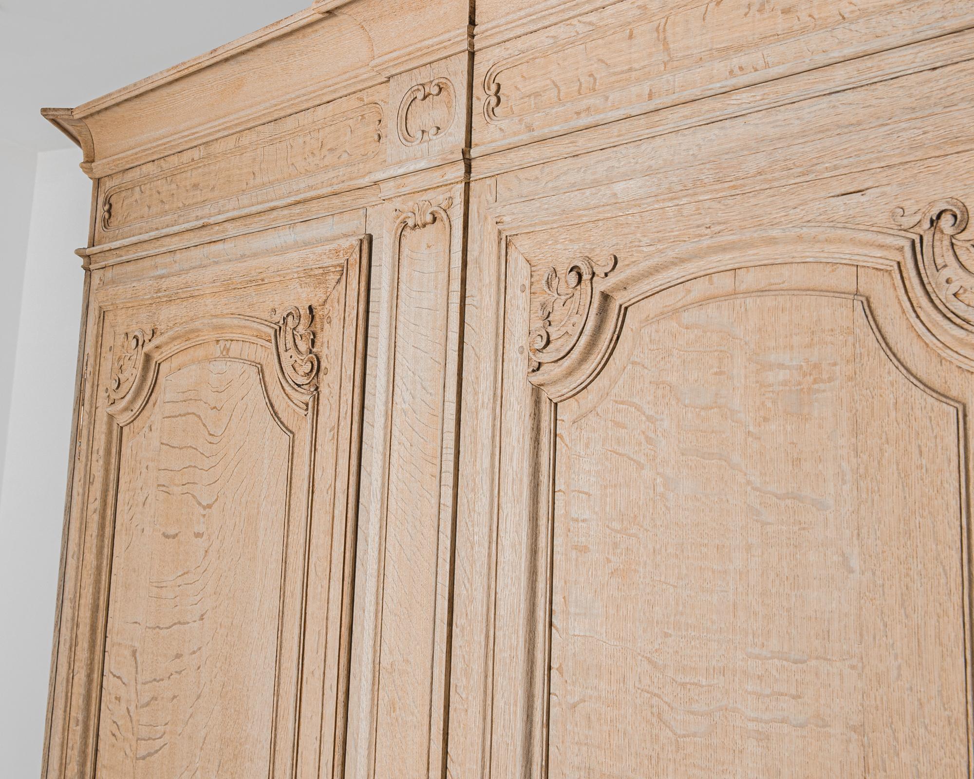 19th Century 1860s French Bleached Oak Armoire