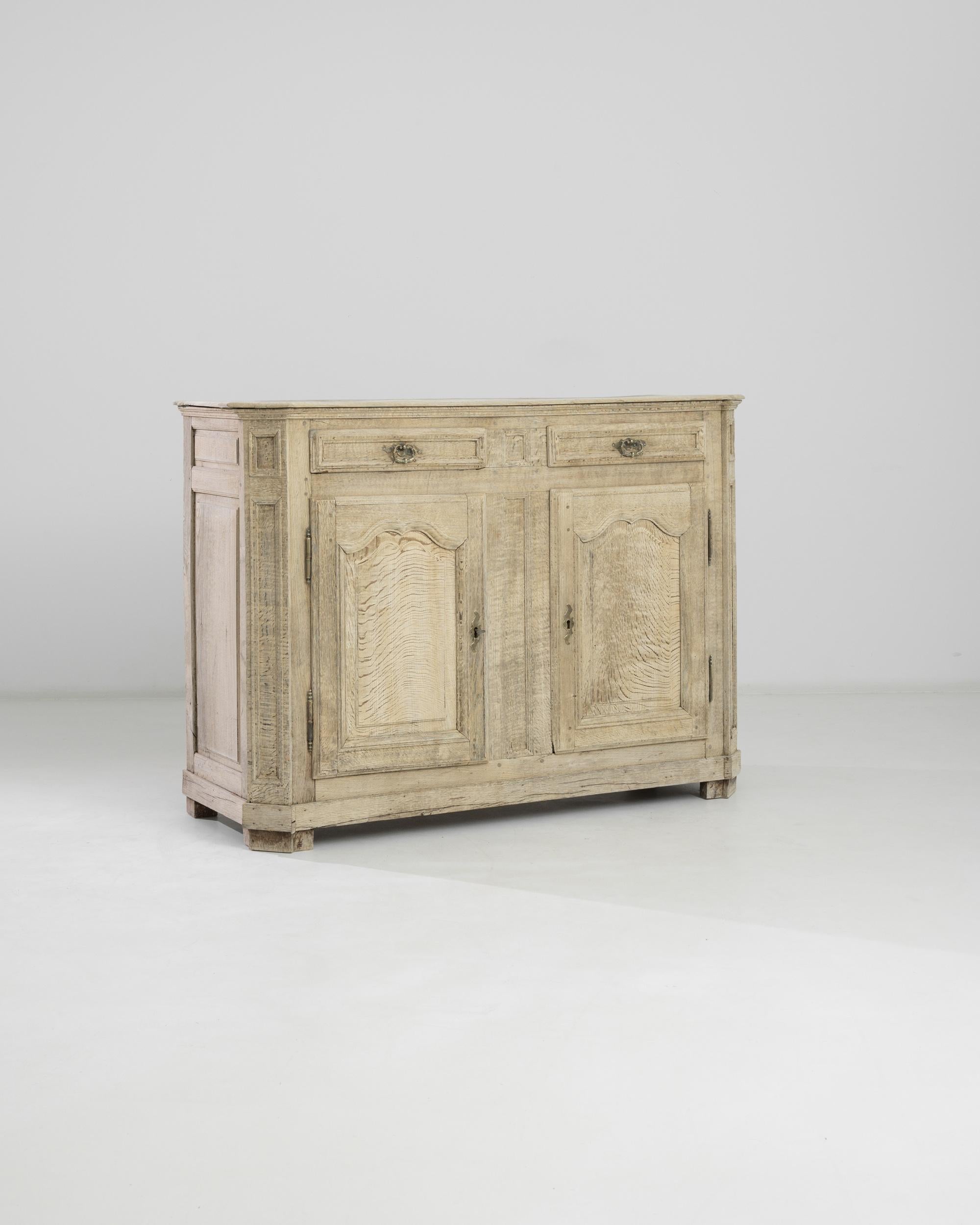Hand-Carved 1860s French Bleached Oak Buffet