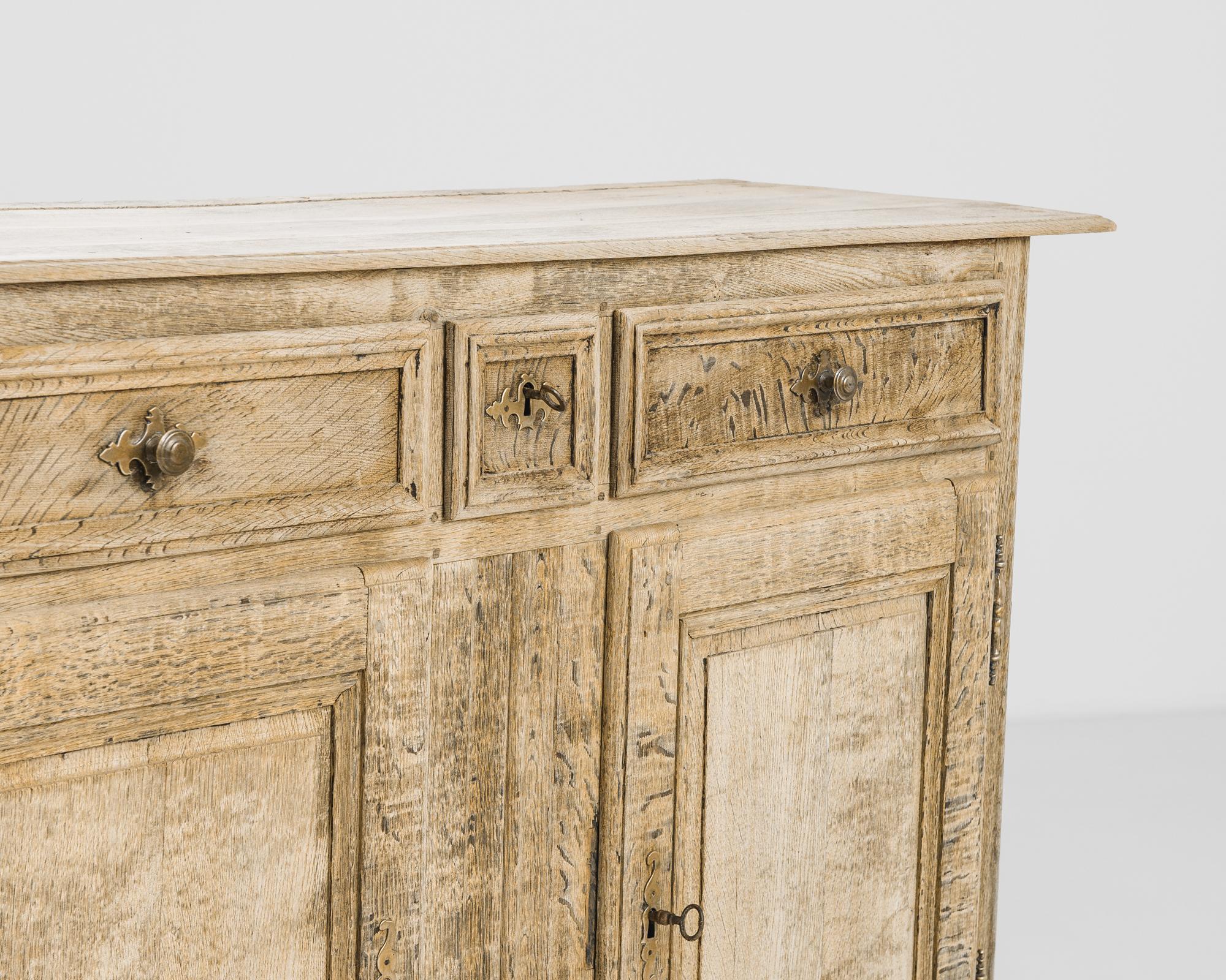 Brass 1860s French Bleached Oak Buffet