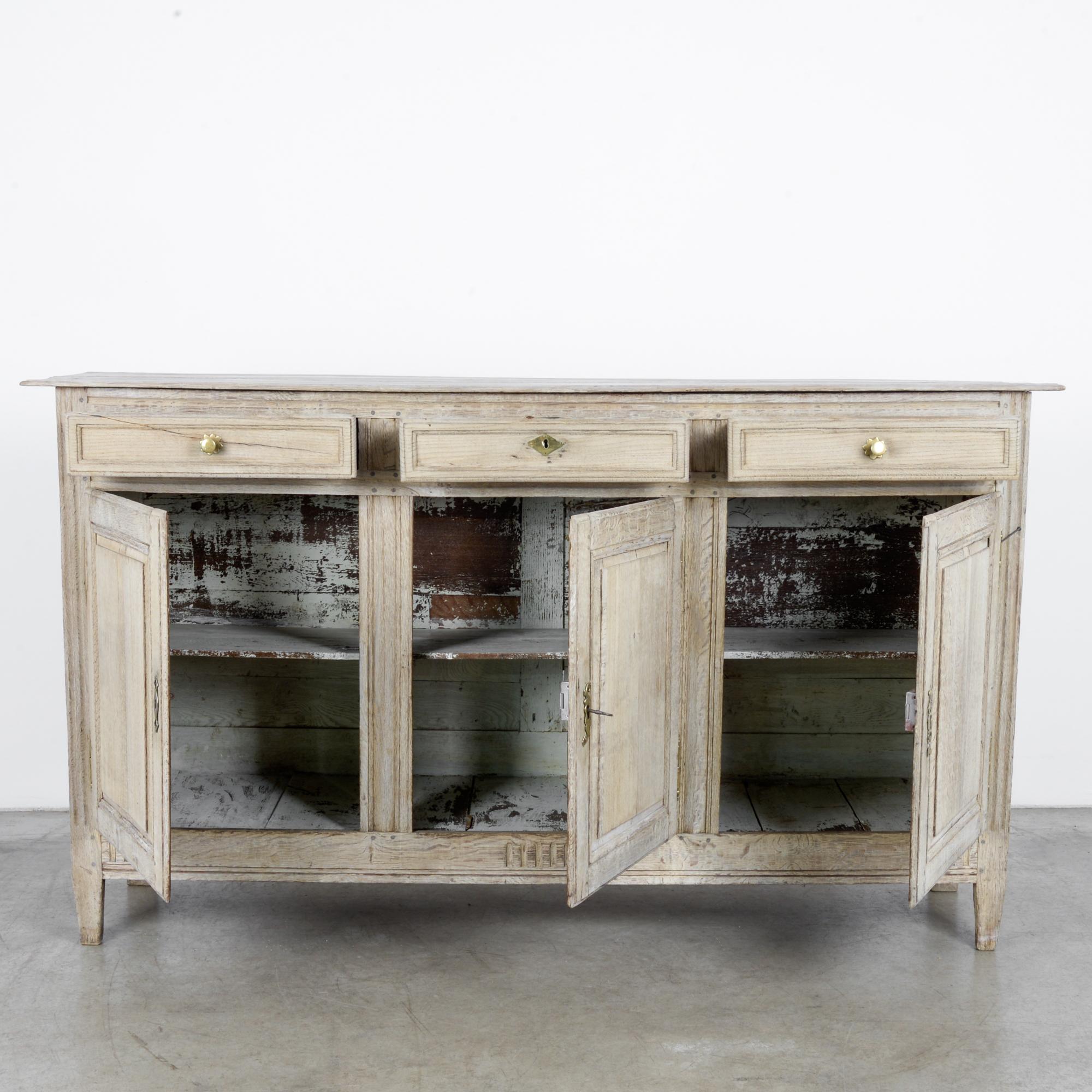 French Provincial 1860s French Bleached Oak Buffet with Blue Patinated Interior
