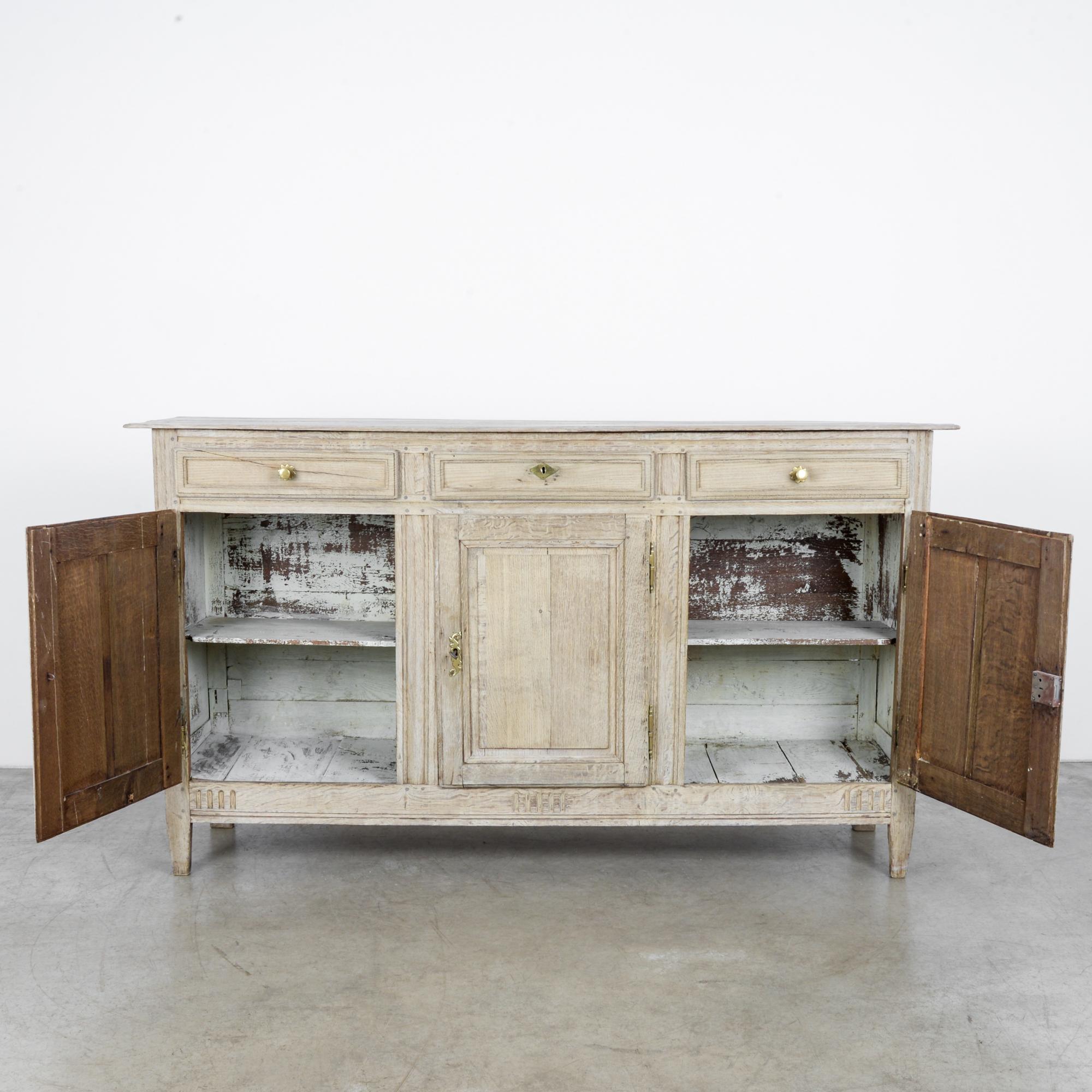 1860s French Bleached Oak Buffet with Blue Patinated Interior In Good Condition In High Point, NC