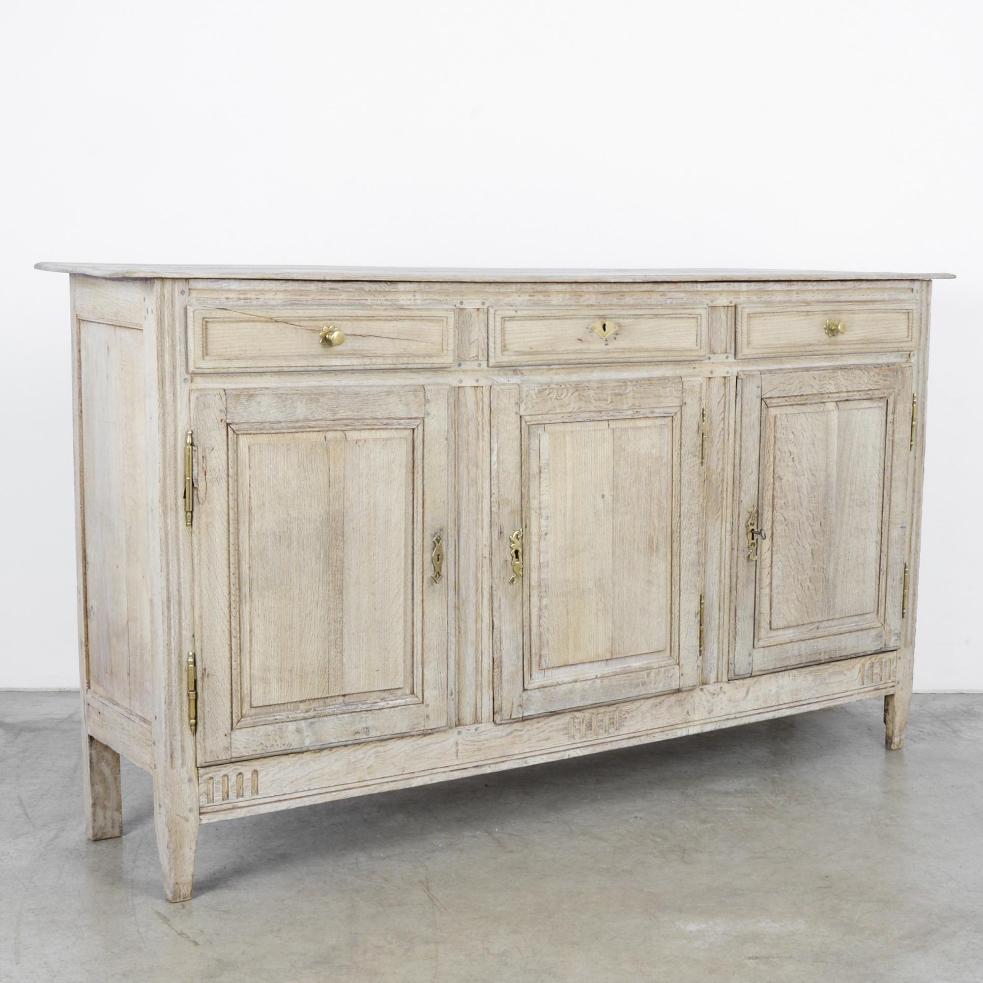 19th Century 1860s French Bleached Oak Buffet with Blue Patinated Interior
