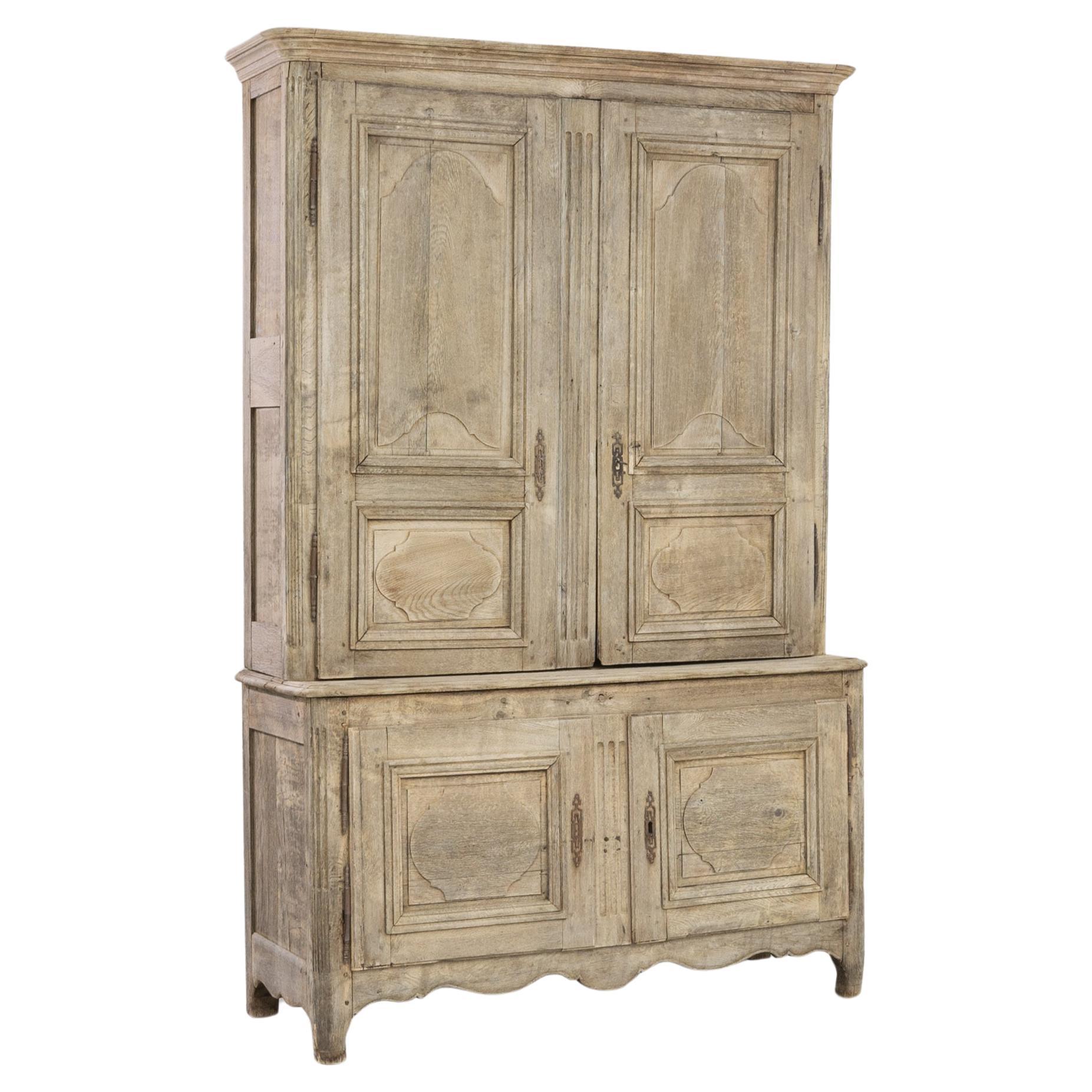 1860s French Bleached Oak Cabinet For Sale