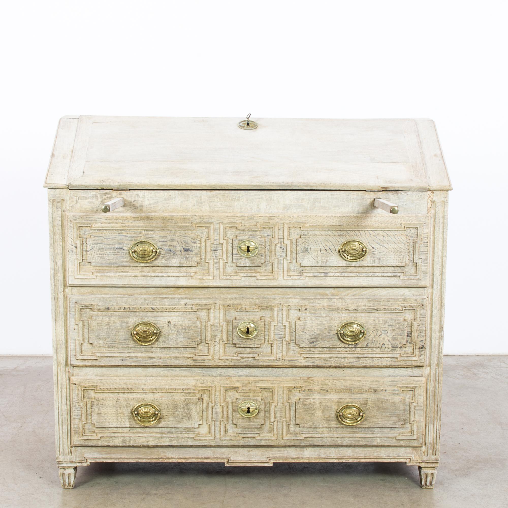 1860s French Bleached Oak Secretary Desk 4