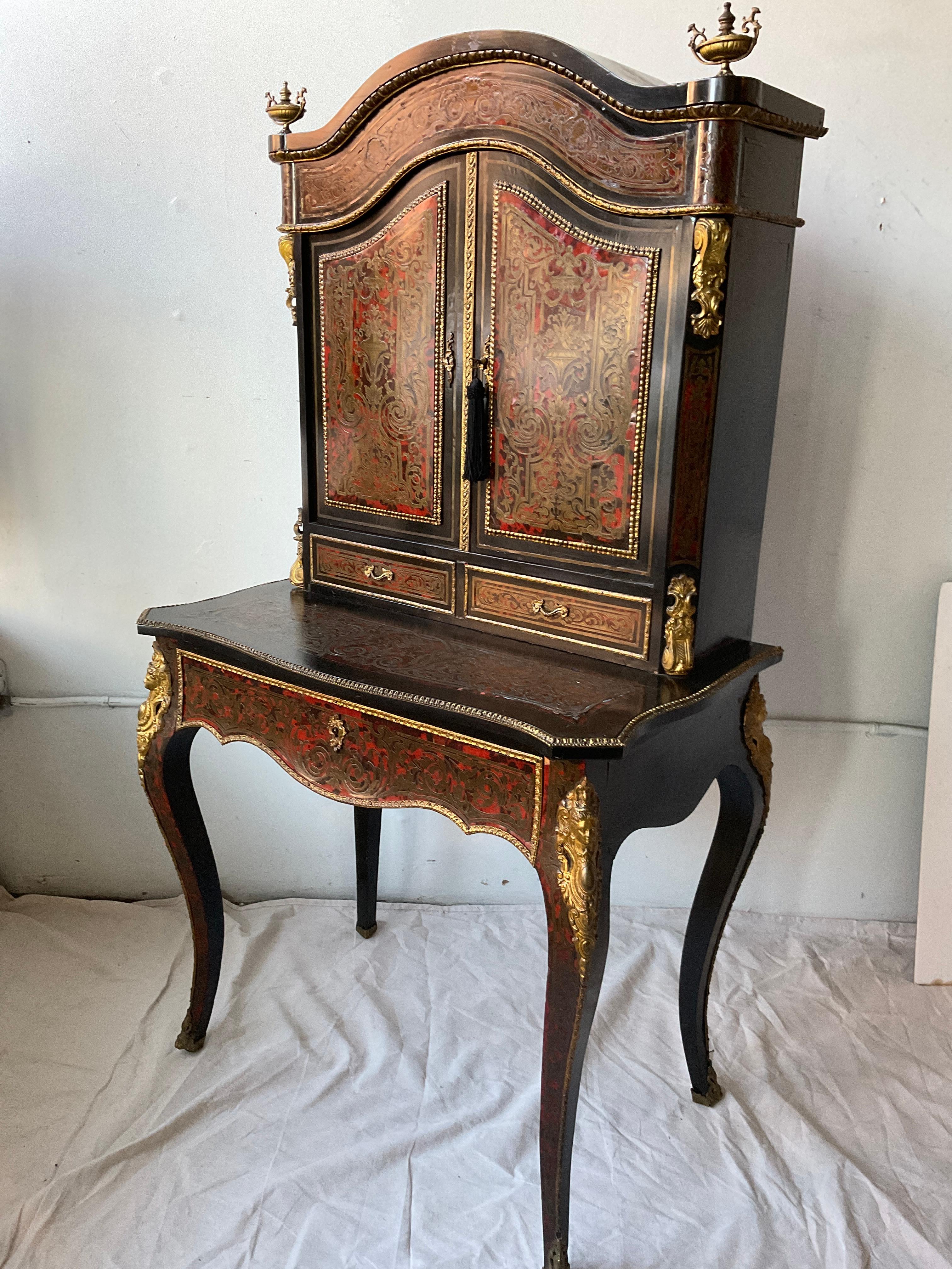 Mid-19th Century 1860s French Boulle Writing Desk For Sale