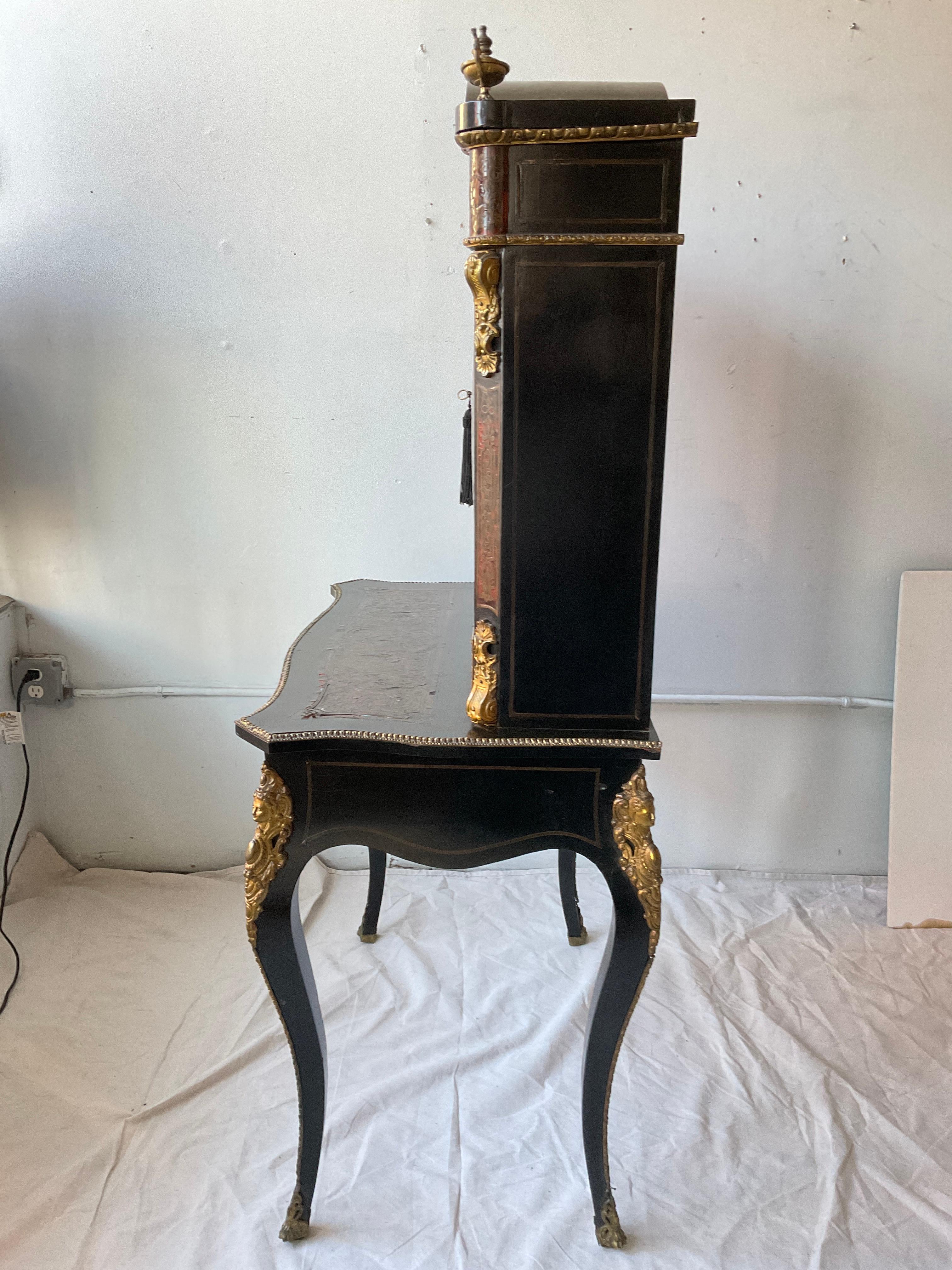Bronze 1860s French Boulle Writing Desk For Sale