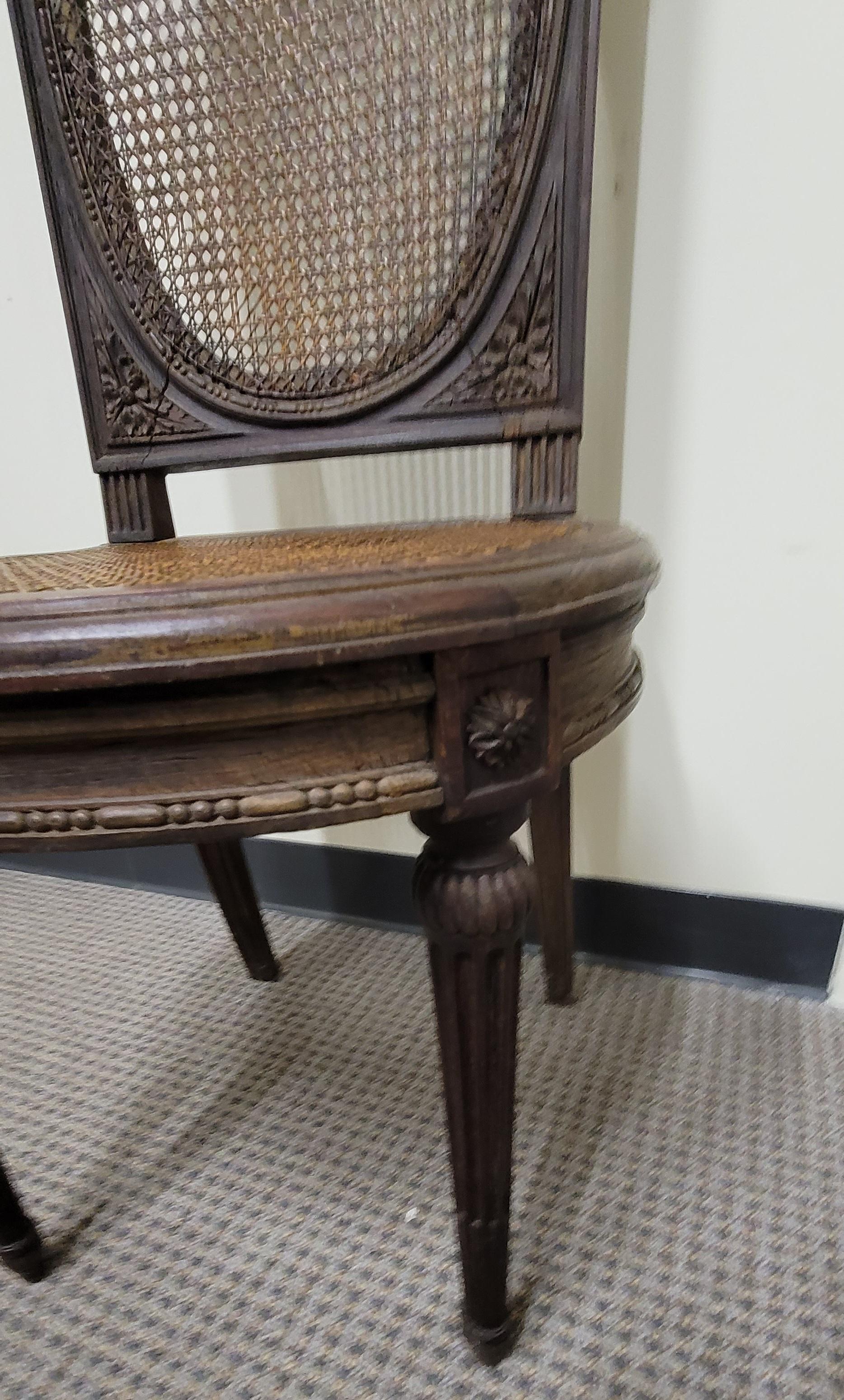 1860s French Fine Hand-Carved Walnut and Cane Side Chair For Sale 1
