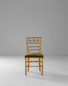 Silla chiavari francesa dorada de imitación de bambú de 1860 con asiento tapizado de terciopelo