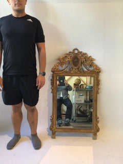 1860s French Gilt Wood Mirror with Painted Flowers Motif