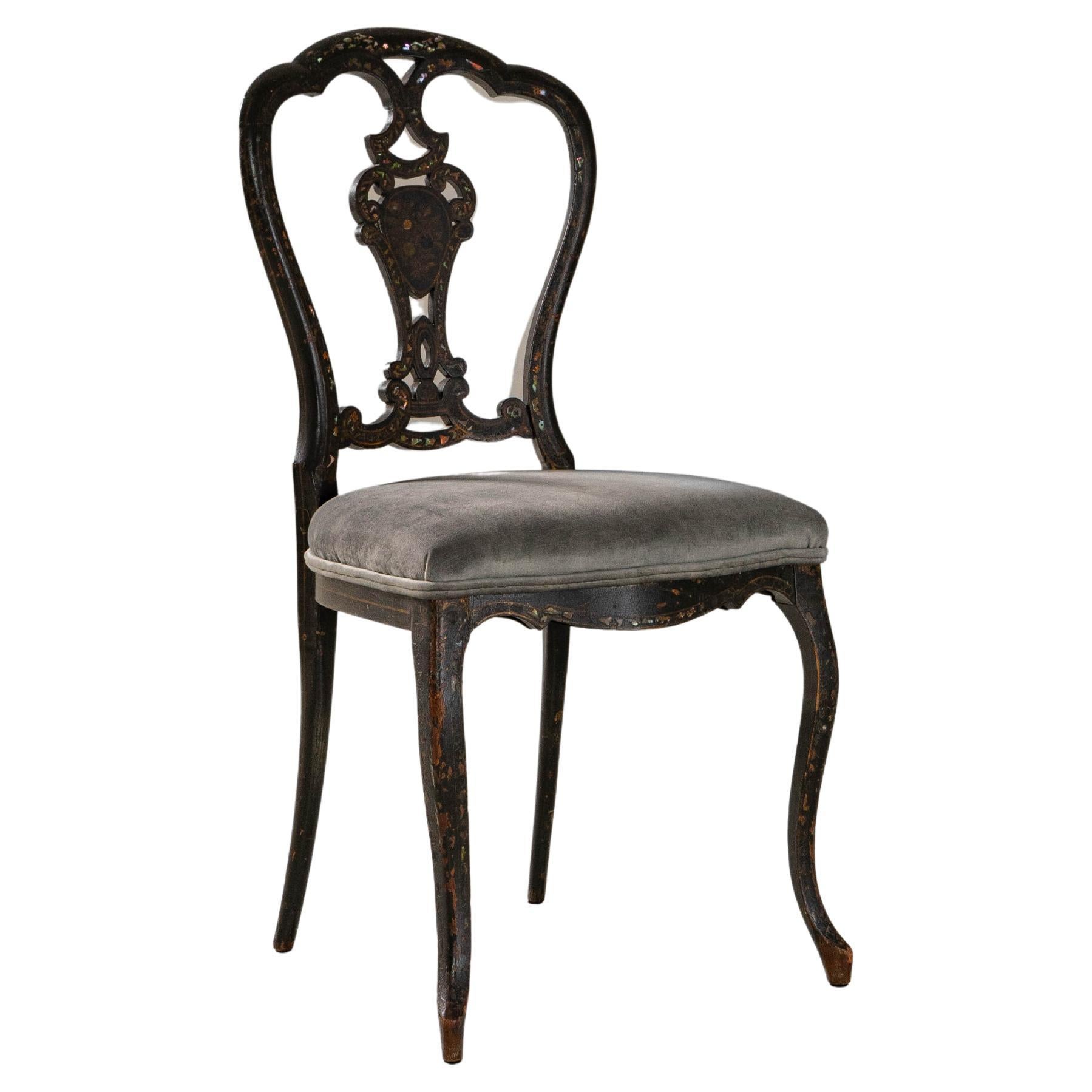 1860s French Louis XV Wooden Chair With Velvet Upholstered Seat