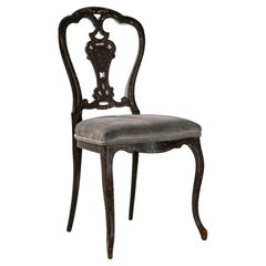 1860s French Louis XV Wooden Chair With Velvet Upholstered Seat