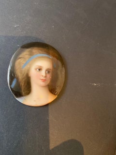 1860s French Miniature Female Portrait On Porcelain
