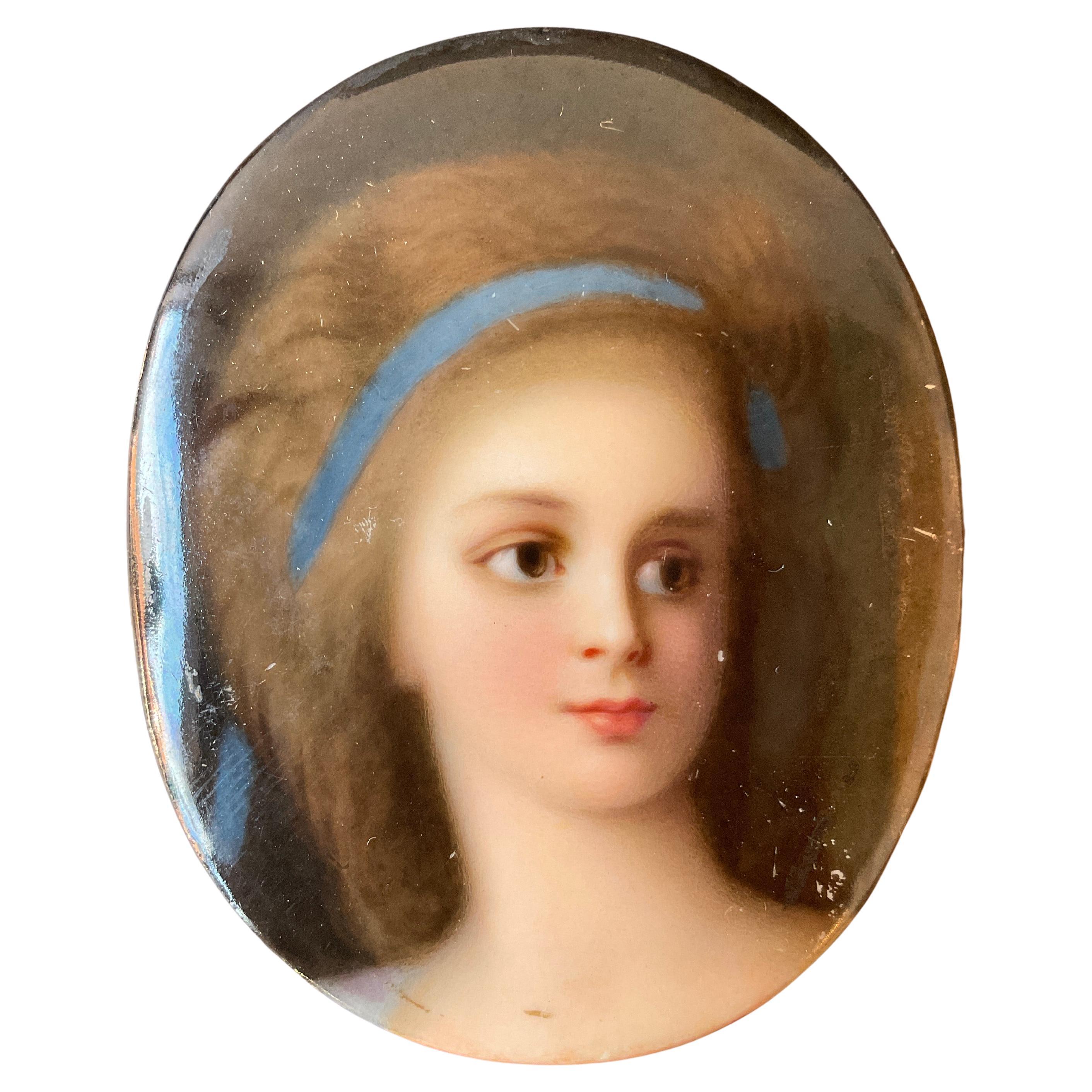 1860s French Miniature Female Portrait On Porcelain