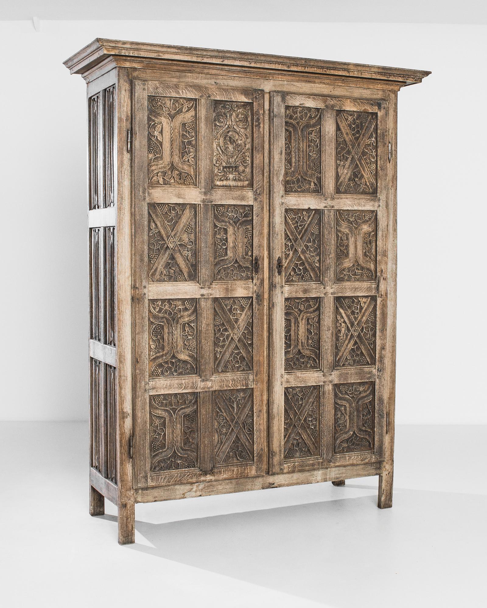 1860s French Oak Cabinet with Carved Vine Panels 2
