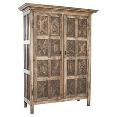 1860s French Oak Cabinet with Carved Vine Panels
